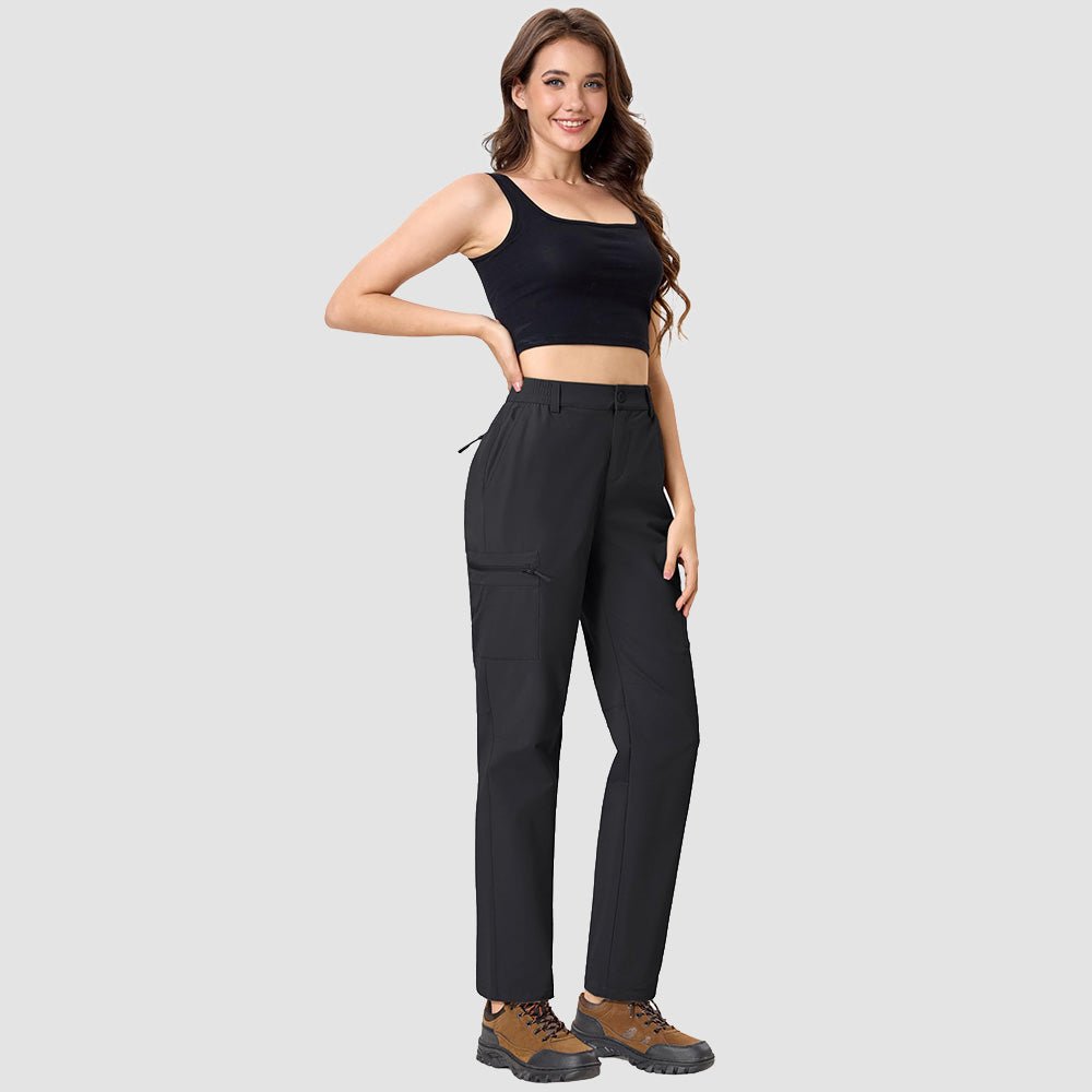 Women's Lightweight Quick-Dry Hiking Pants - Elastic Waist Travel Pants Black by MAGCOMSEN