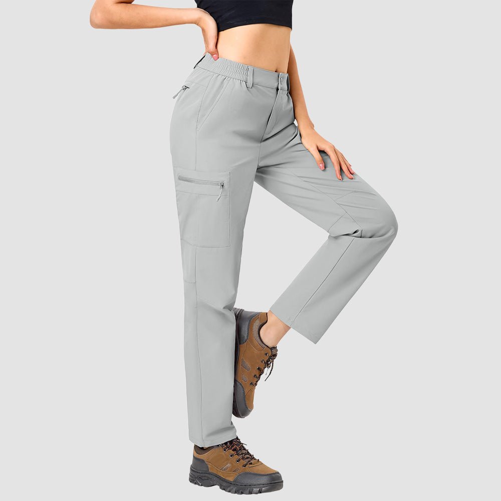 Women's Lightweight Quick-Dry Hiking Pants - Elastic Waist Travel Pants Light Grey by MAGCOMSEN
