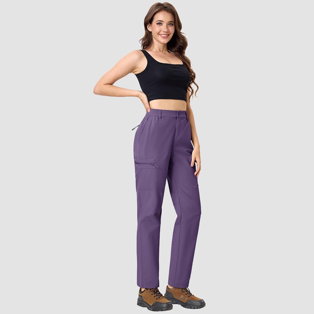 Women's Lightweight Quick-Dry Hiking Pants - Elastic Waist Travel Pants Dark Purple by MAGCOMSEN