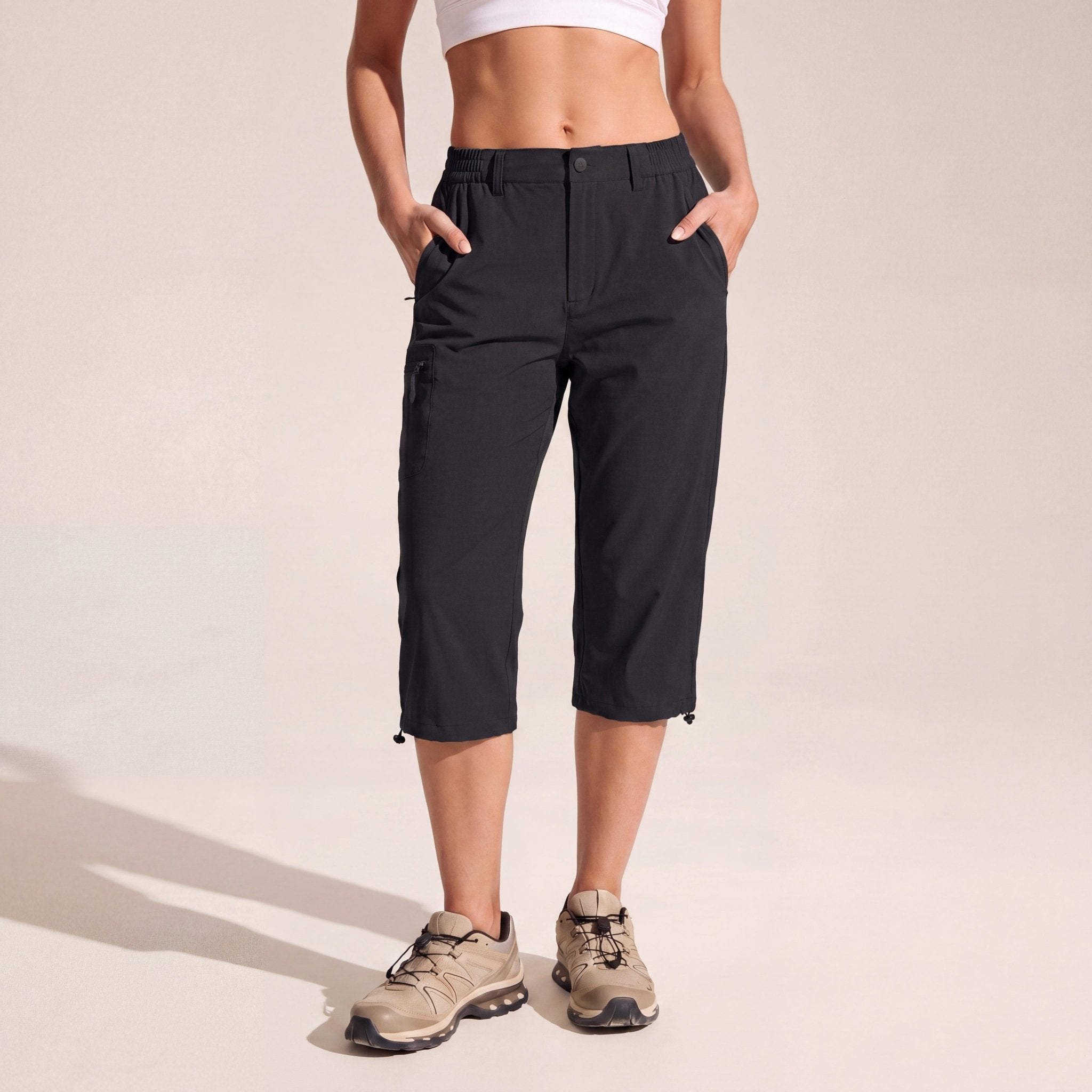 Women's Lightweight Water - Resistant Hiking Capris with 5 Pockets Black by MAGCOMSEN