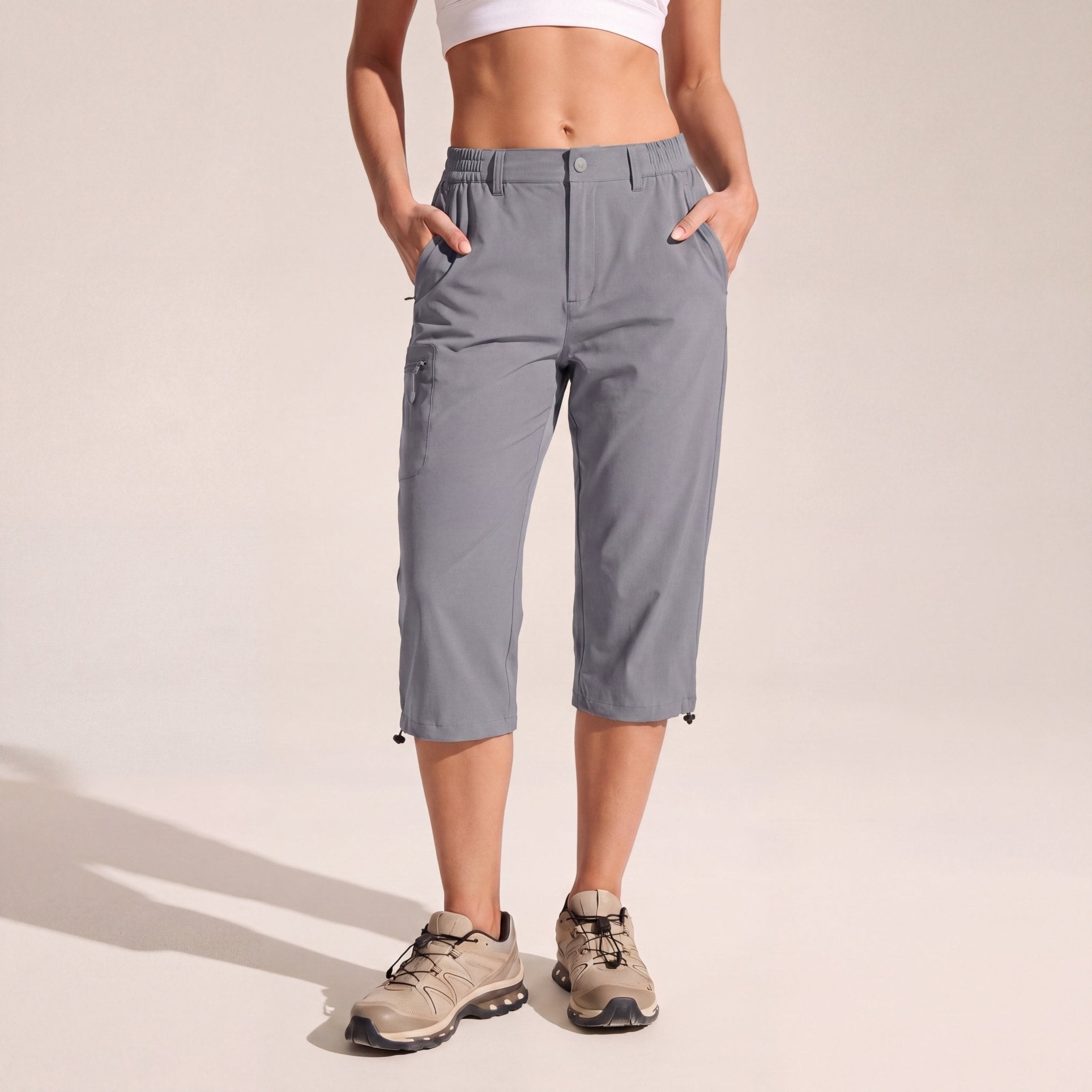 Women's Lightweight Water - Resistant Hiking Capris with 5 Pockets Light Grey by MAGCOMSEN