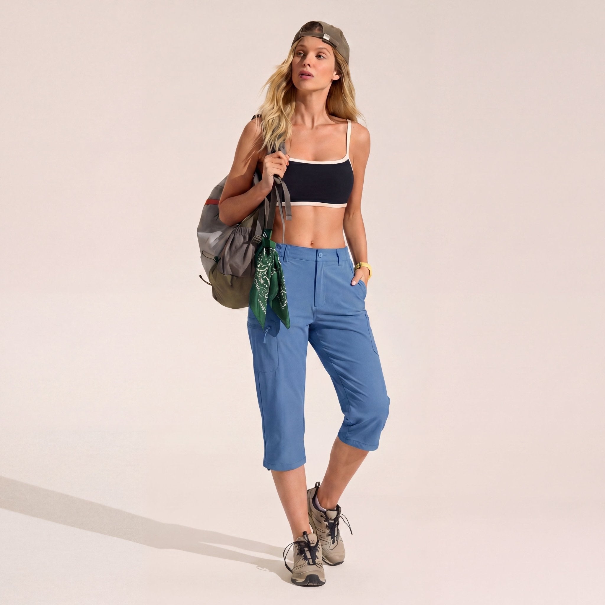 Women's Lightweight Water - Resistant Hiking Capris with 5 Pockets Blue Grey by MAGCOMSEN