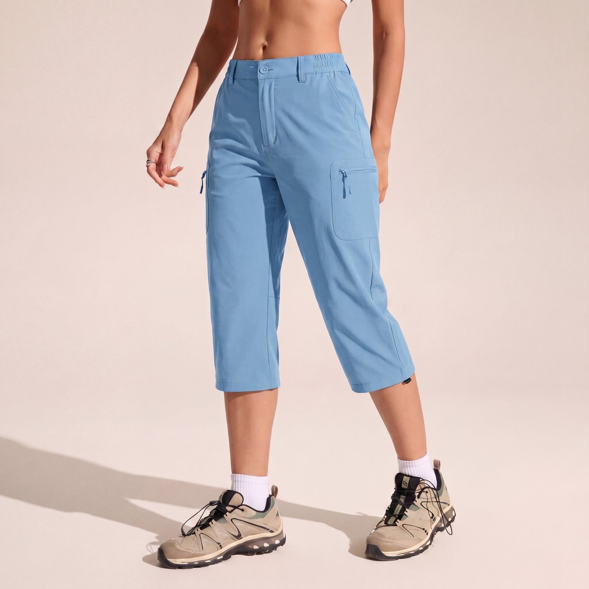 Women's Lightweight Water - Resistant Hiking Capris with 5 Pockets Light Blue by MAGCOMSEN