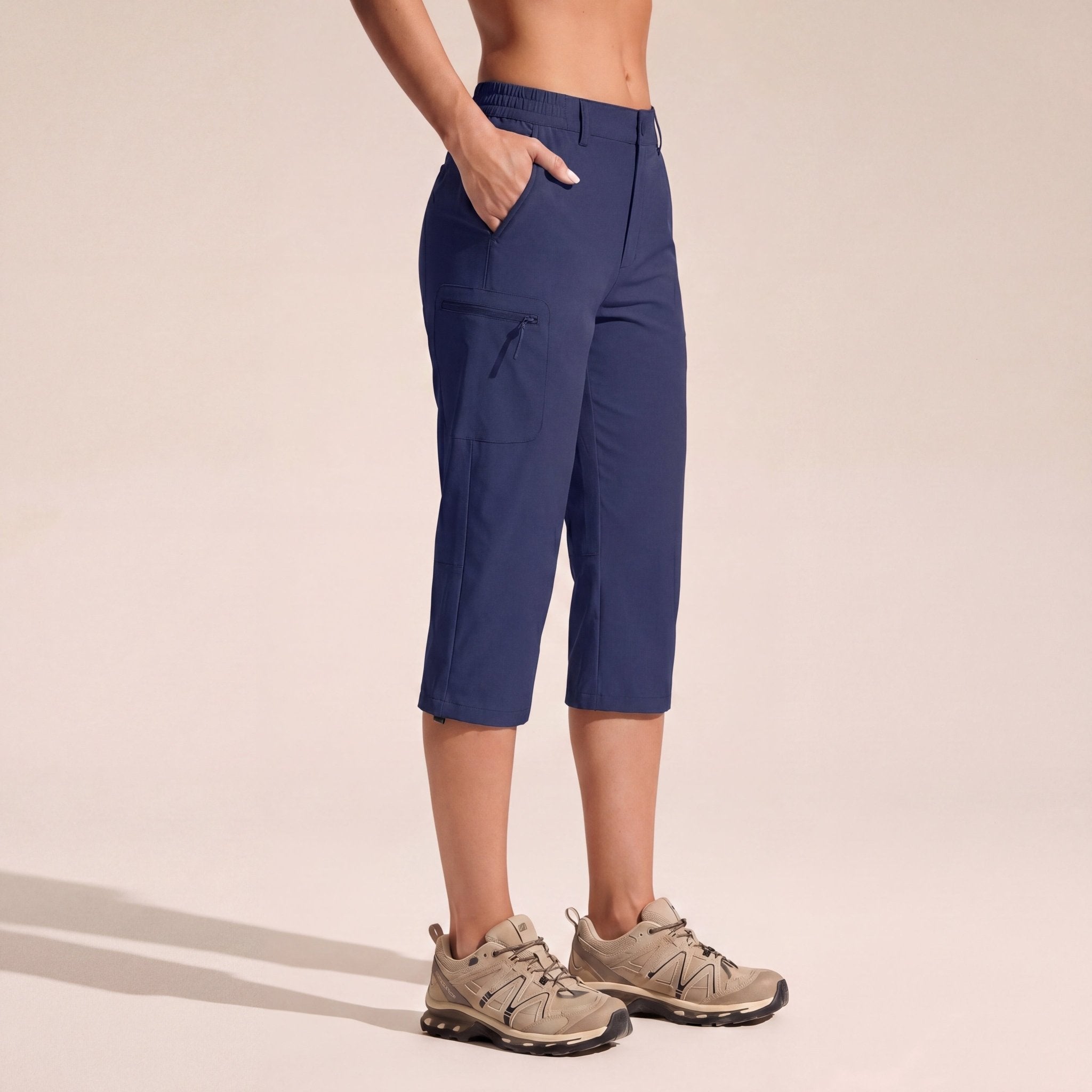 Women's Lightweight Water - Resistant Hiking Capris with 5 Pockets Navy by MAGCOMSEN