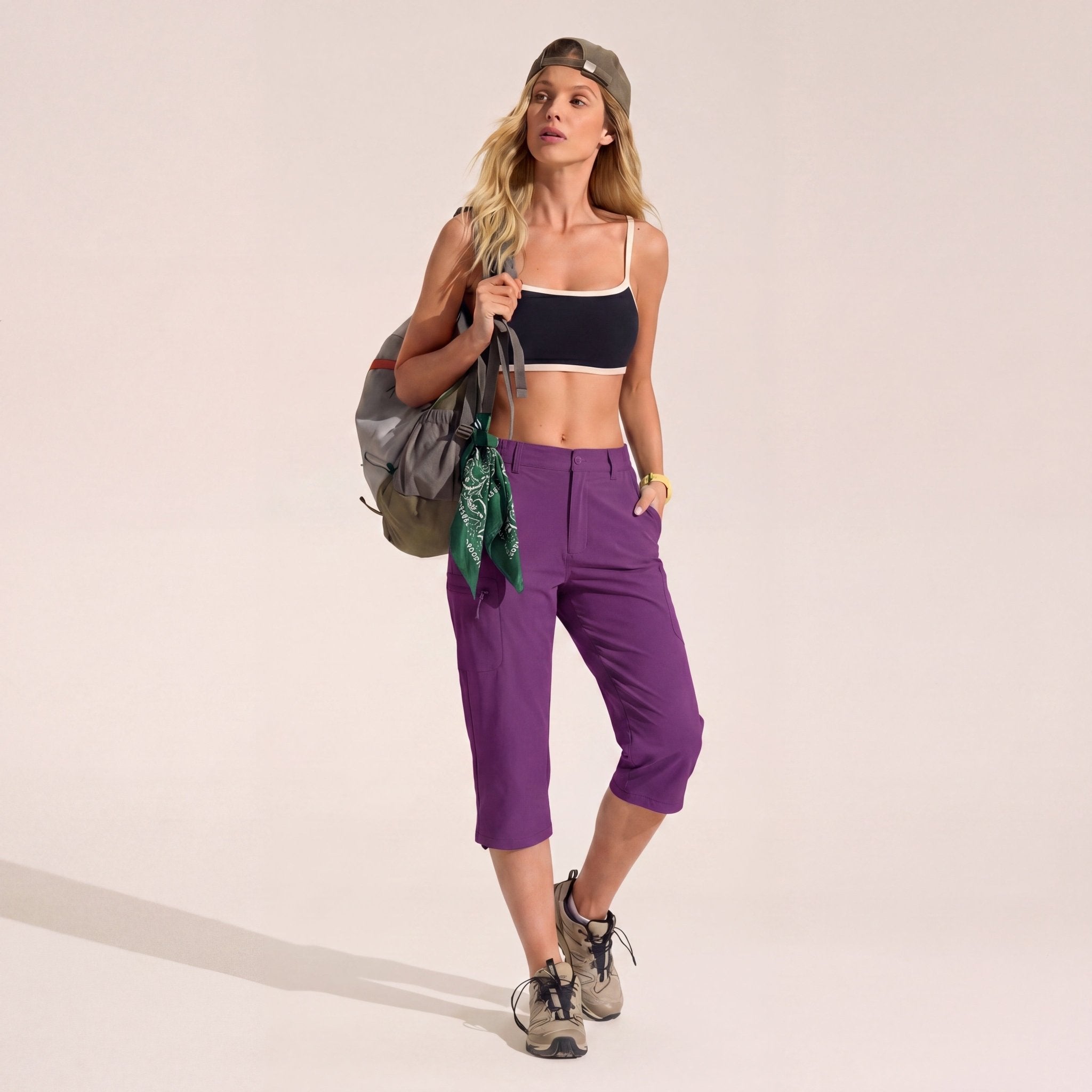 Women's Lightweight Water - Resistant Hiking Capris with 5 Pockets Purple by MAGCOMSEN
