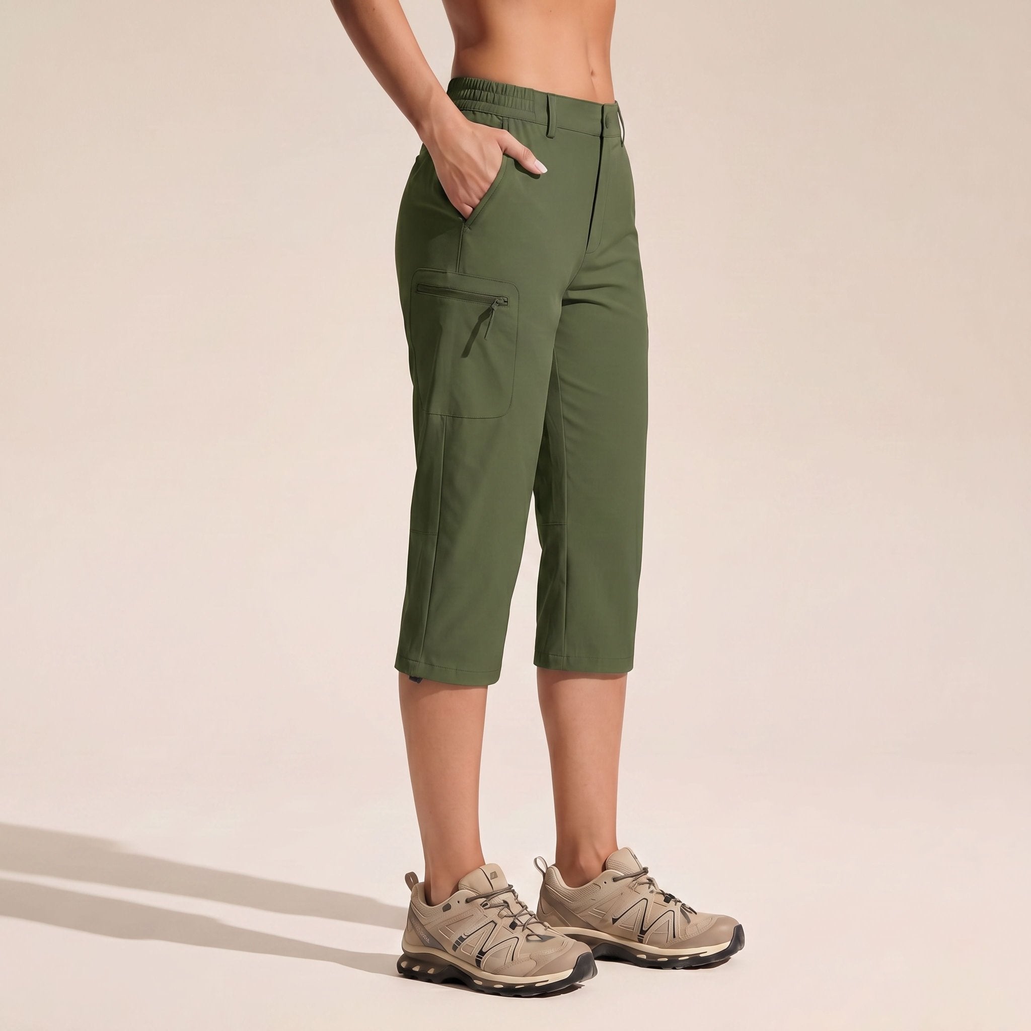Women's Lightweight Water - Resistant Hiking Capris with 5 Pockets Army Green by MAGCOMSEN