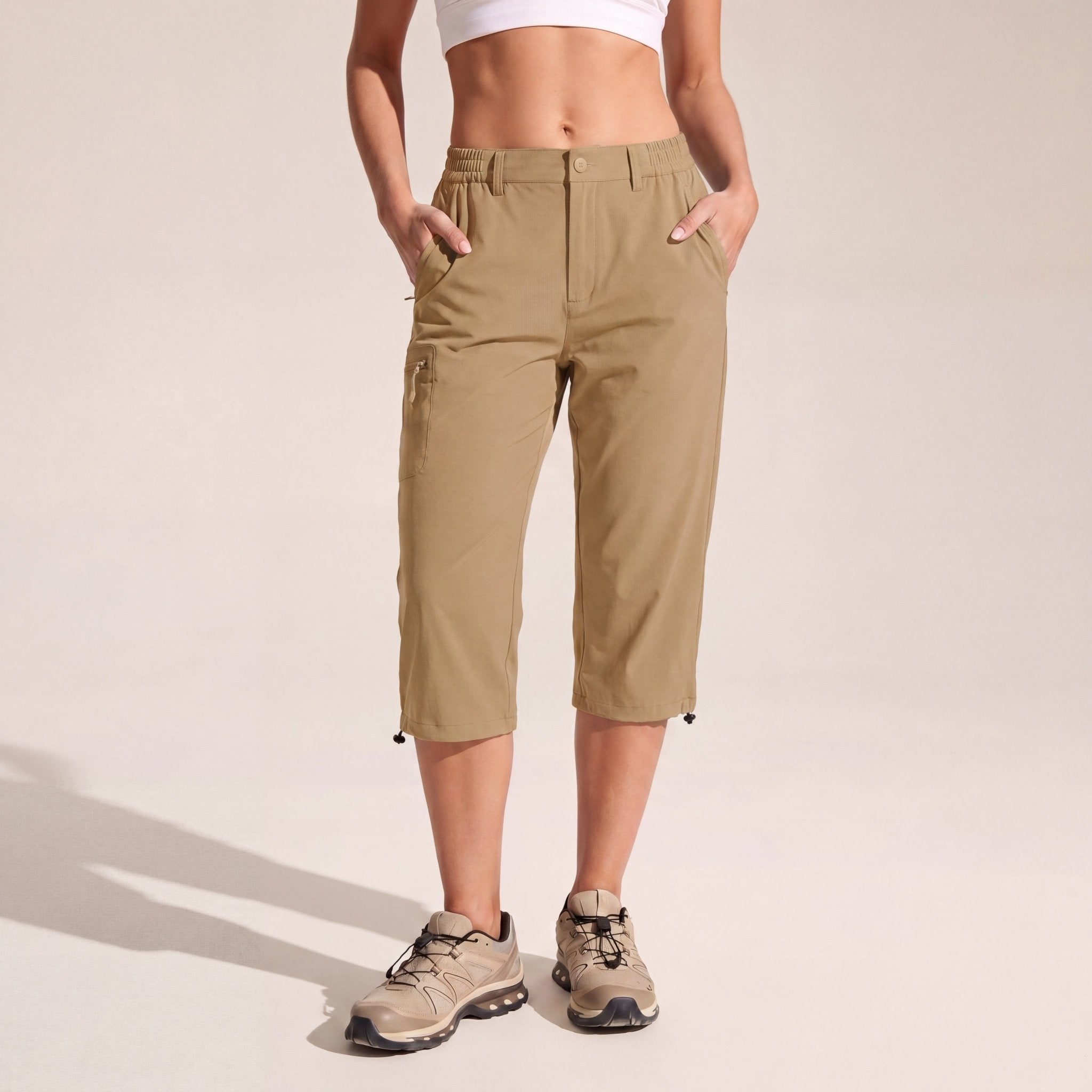 Women's Lightweight Water - Resistant Hiking Capris with 5 Pockets Khaki by MAGCOMSEN