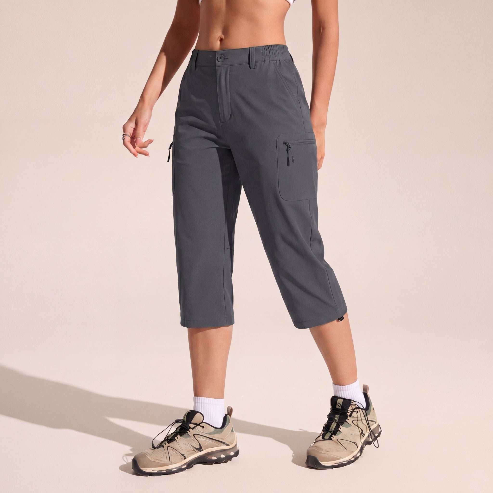 Women's Lightweight Water - Resistant Hiking Capris with 5 Pockets Dark Grey by MAGCOMSEN