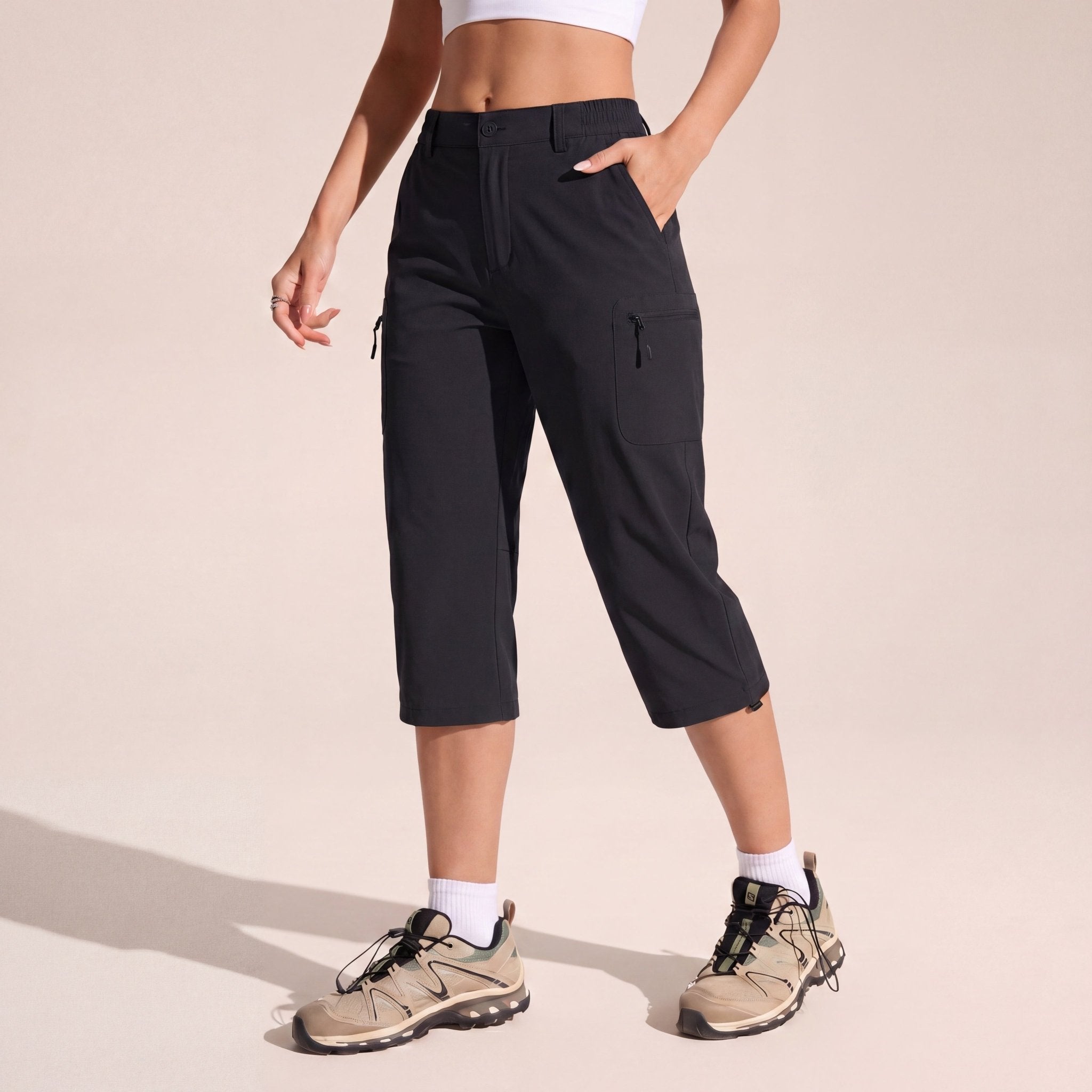 Women's Lightweight Water - Resistant Hiking Capris with 5 Pockets Black by MAGCOMSEN