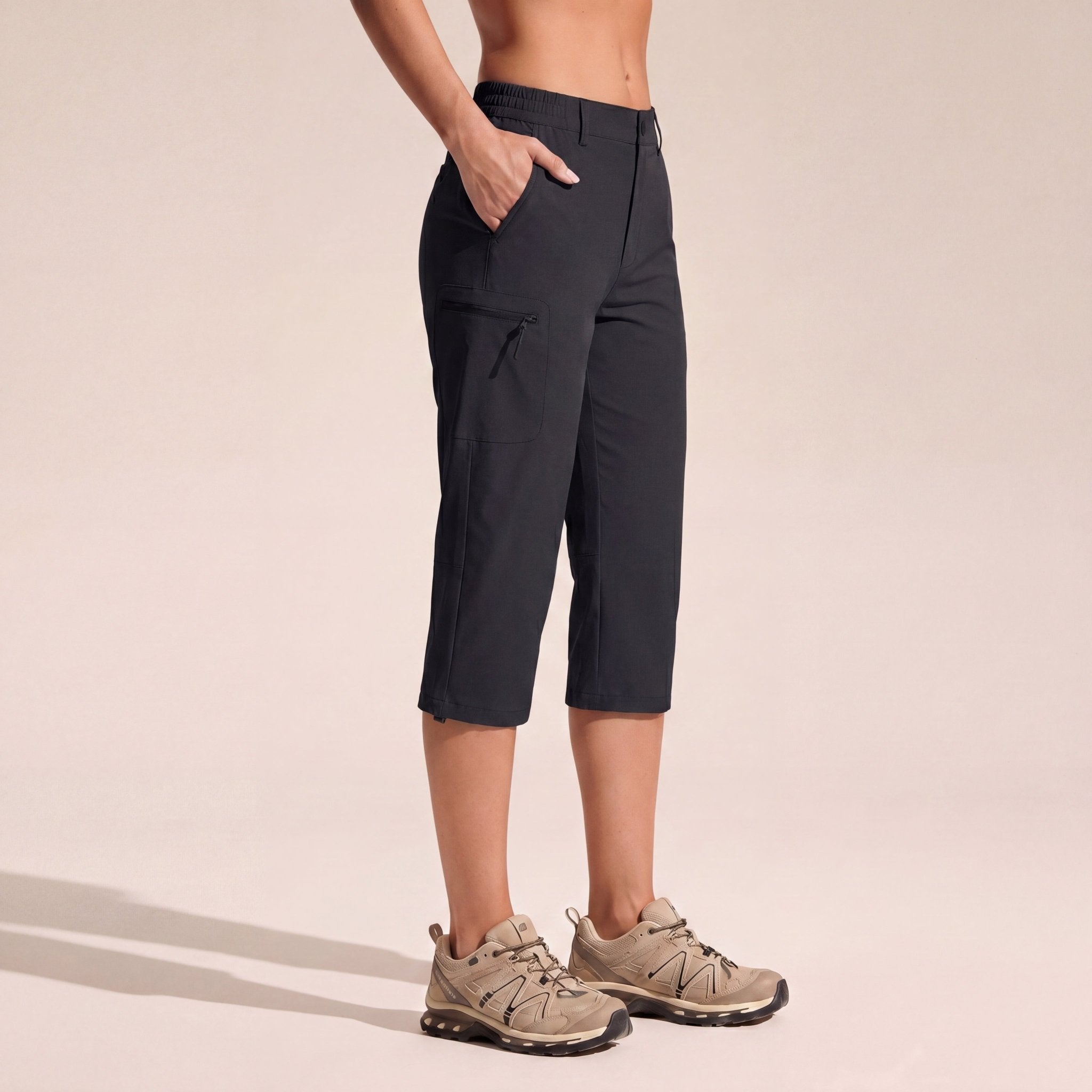 Women's Lightweight Water - Resistant Hiking Capris with 5 Pockets Black by MAGCOMSEN