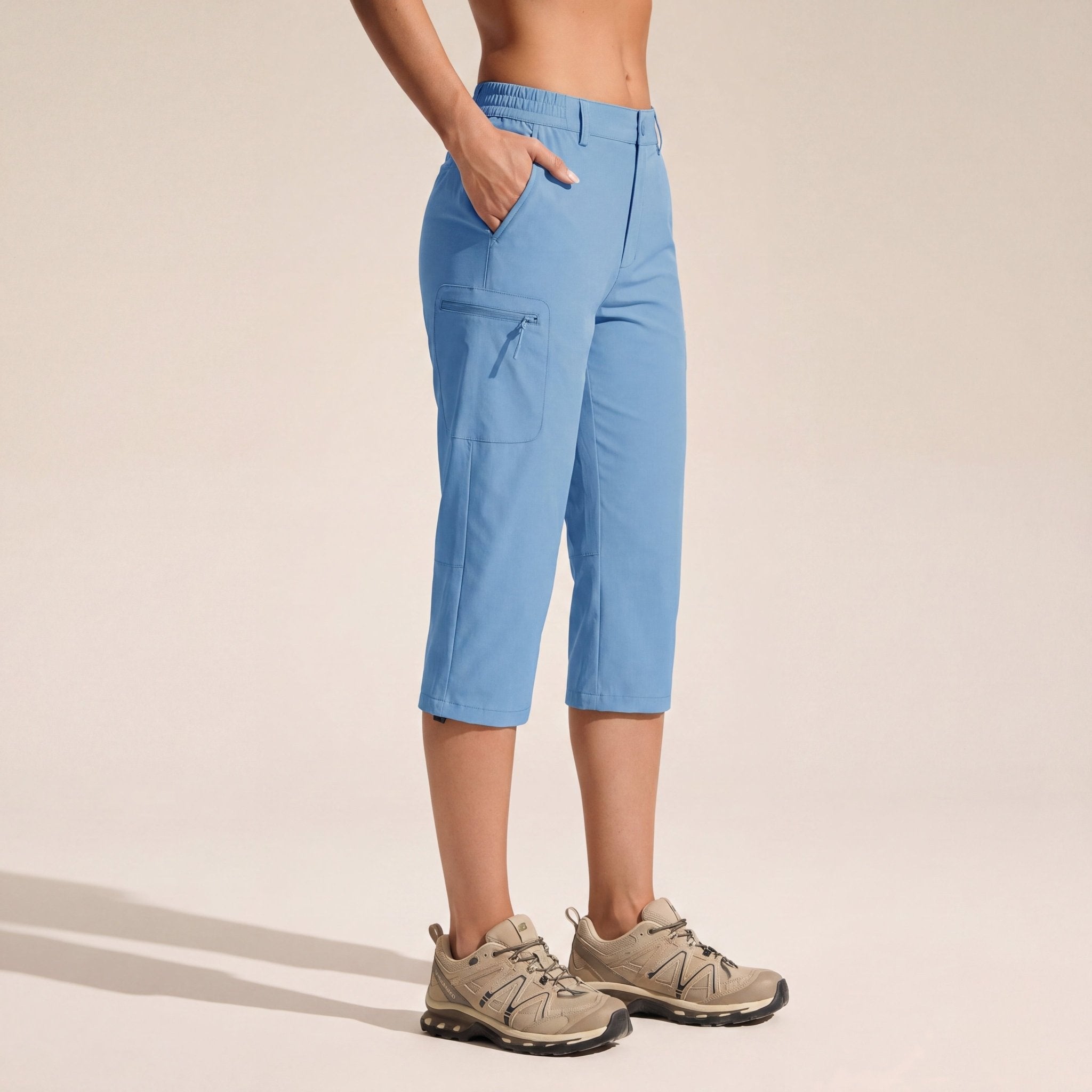 Women's Lightweight Water - Resistant Hiking Capris with 5 Pockets Light Blue by MAGCOMSEN