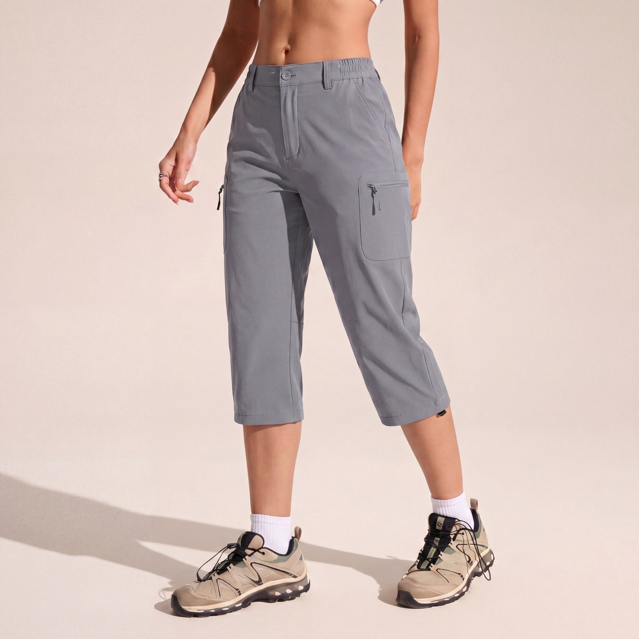 Women's Lightweight Water - Resistant Hiking Capris with 5 Pockets Light Grey by MAGCOMSEN