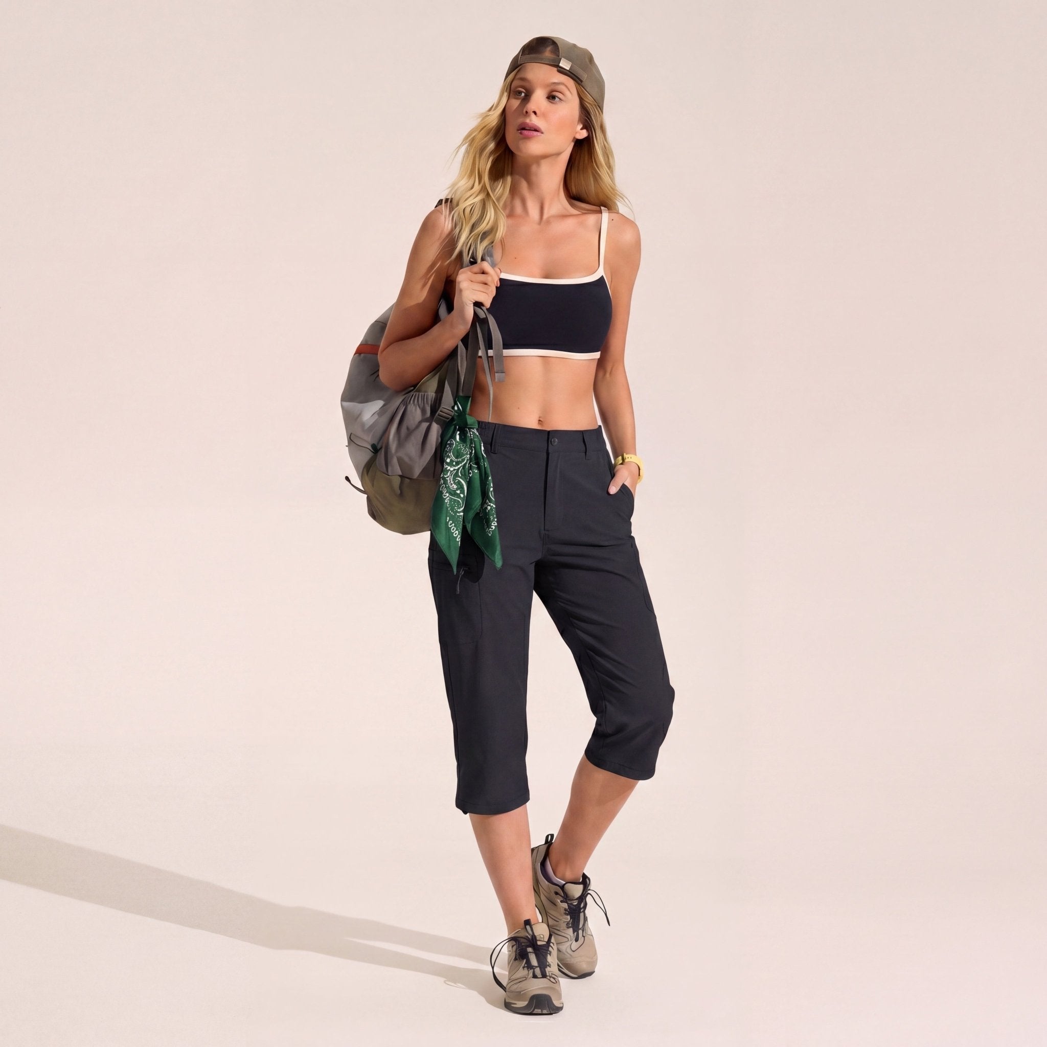 Women's Lightweight Water - Resistant Hiking Capris with 5 Pockets Black by MAGCOMSEN