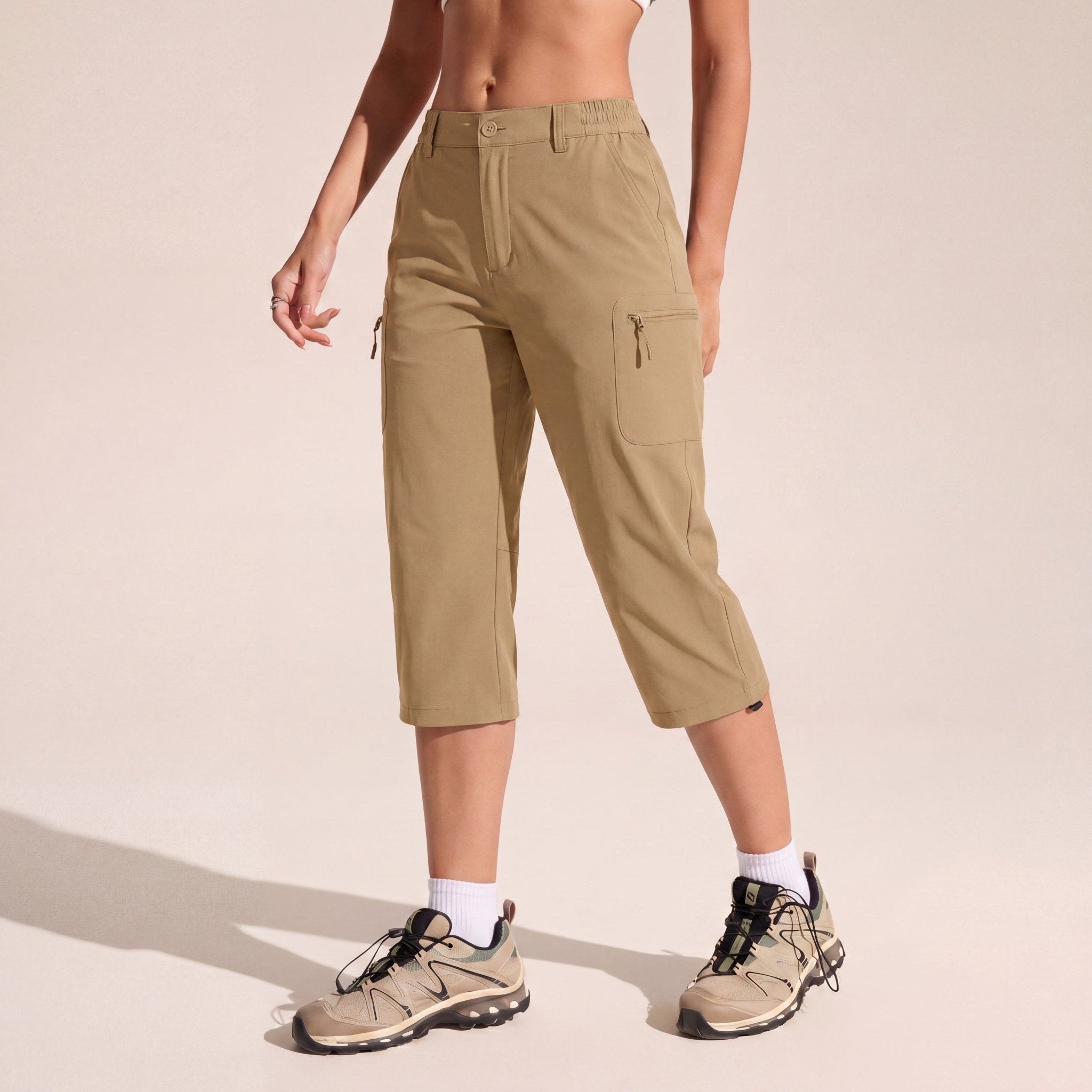 Women's Lightweight Water - Resistant Hiking Capris with 5 Pockets Khaki by MAGCOMSEN