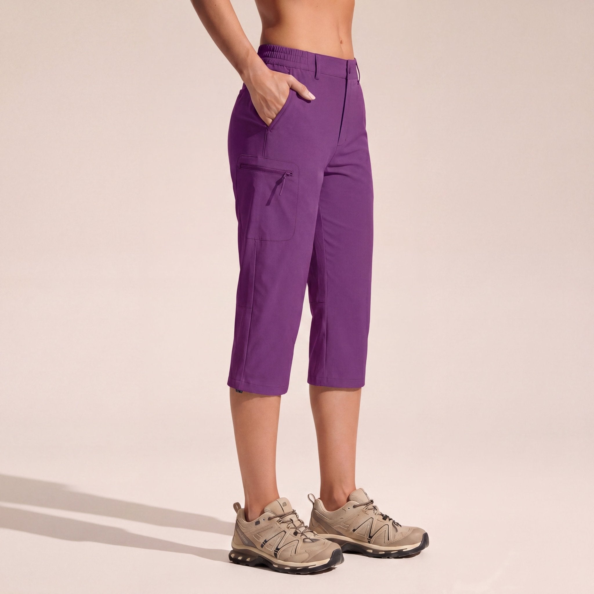 Women's Lightweight Water - Resistant Hiking Capris with 5 Pockets Purple by MAGCOMSEN