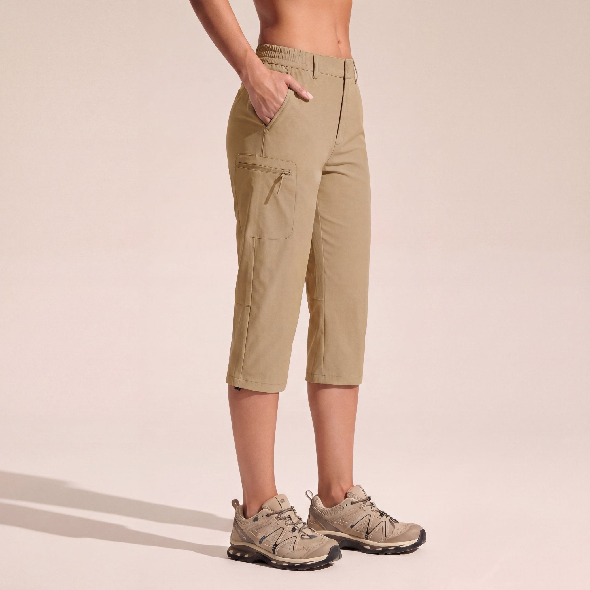 Women's Lightweight Water - Resistant Hiking Capris with 5 Pockets Khaki by MAGCOMSEN