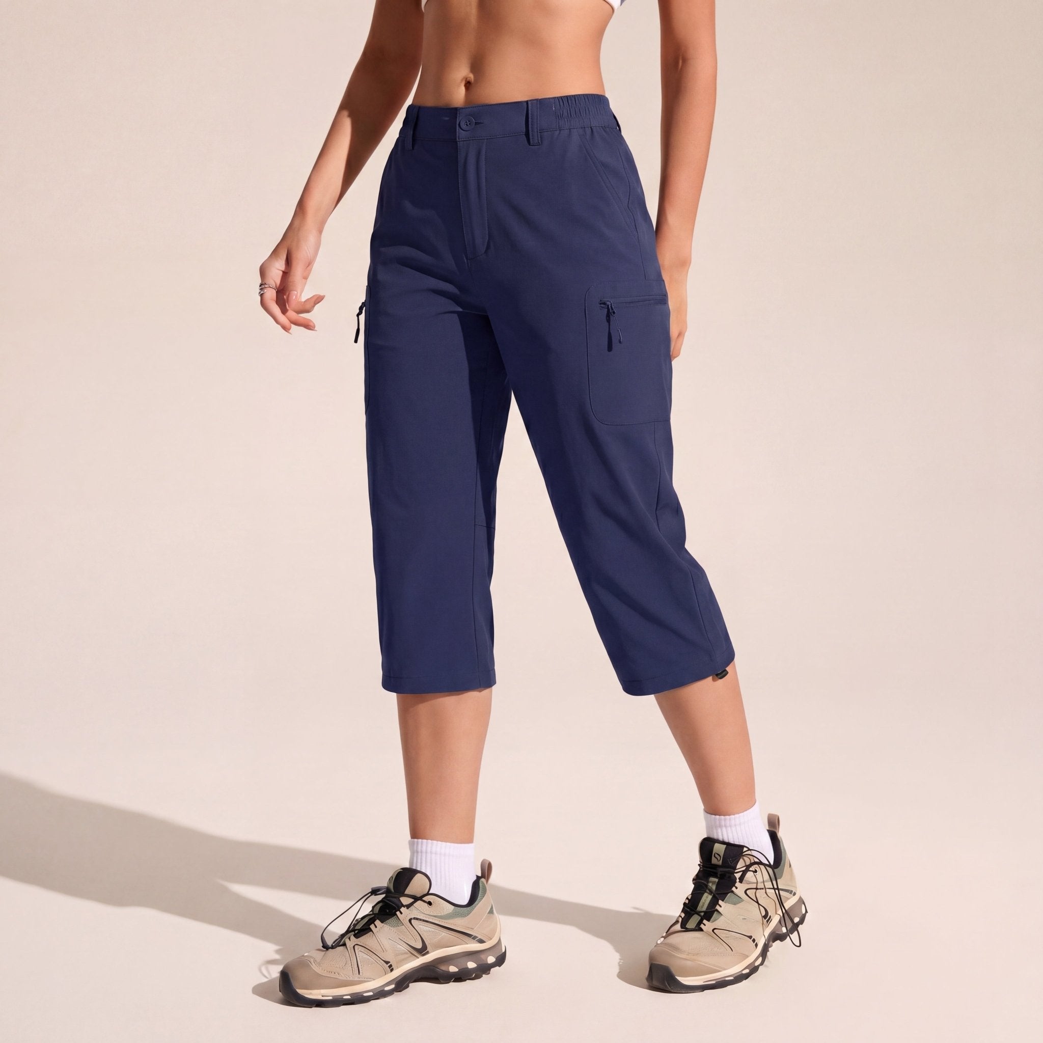 Women's Lightweight Water - Resistant Hiking Capris with 5 Pockets Navy by MAGCOMSEN