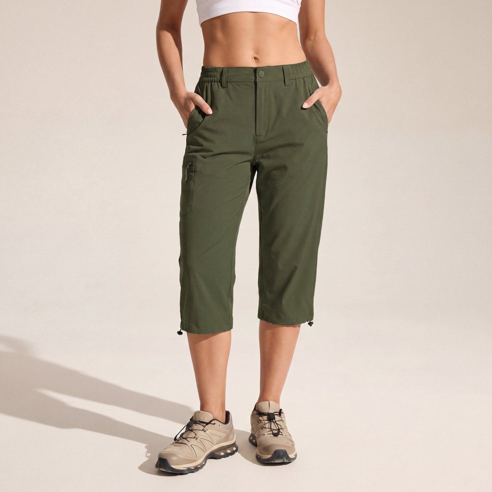 Women's Lightweight Water - Resistant Hiking Capris with 5 Pockets Army Green by MAGCOMSEN
