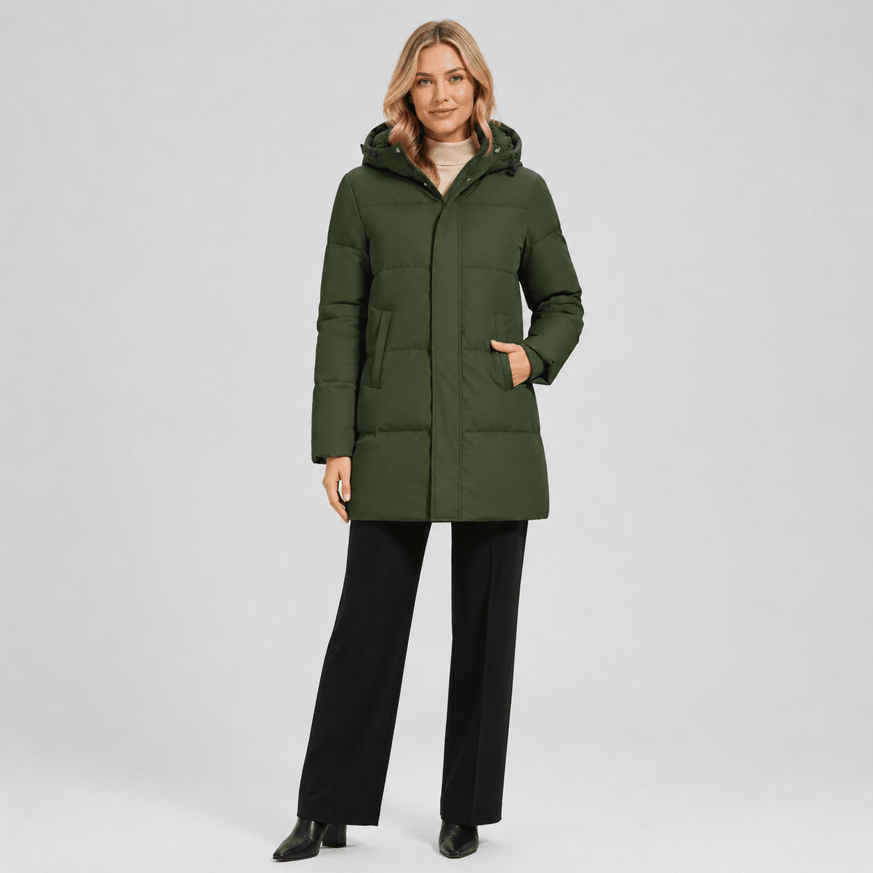 Army Green MAGCOMSEN Women's Long Down Parka Waterproof Hooded Winter Puffer Coat in #Color_Army Green