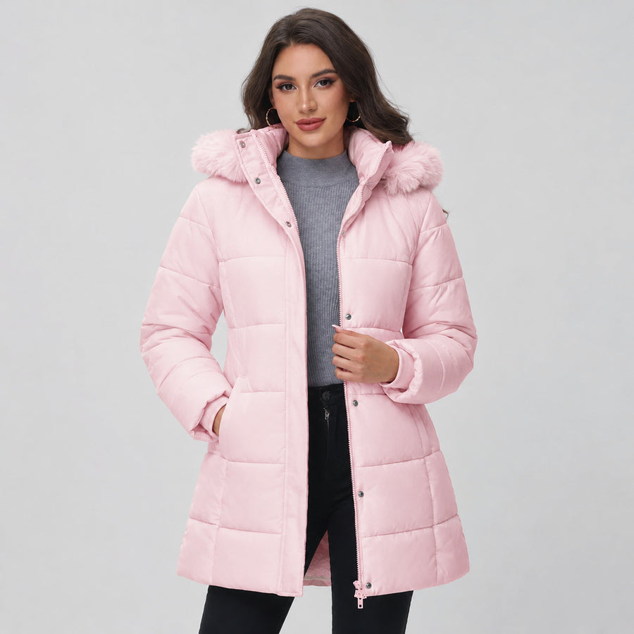 Women's Long Sherpa Lined Puffer Coat - Thick Fleece Winter Parka with Hood