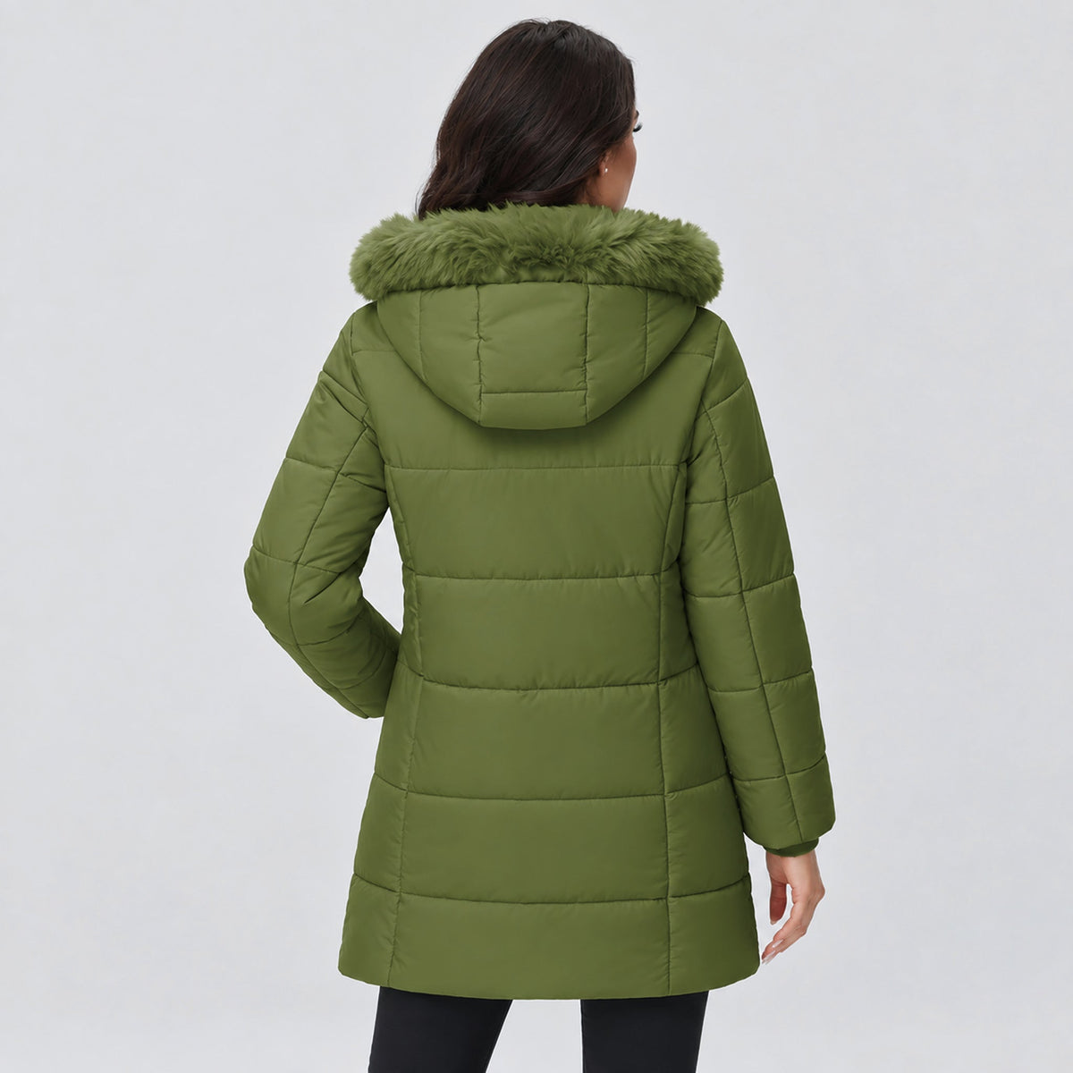 Army Green MAGCOMSEN Women's Long Sherpa Lined Puffer Coat - Thick Fleece Winter Parka with Hood in #Color_Army Green