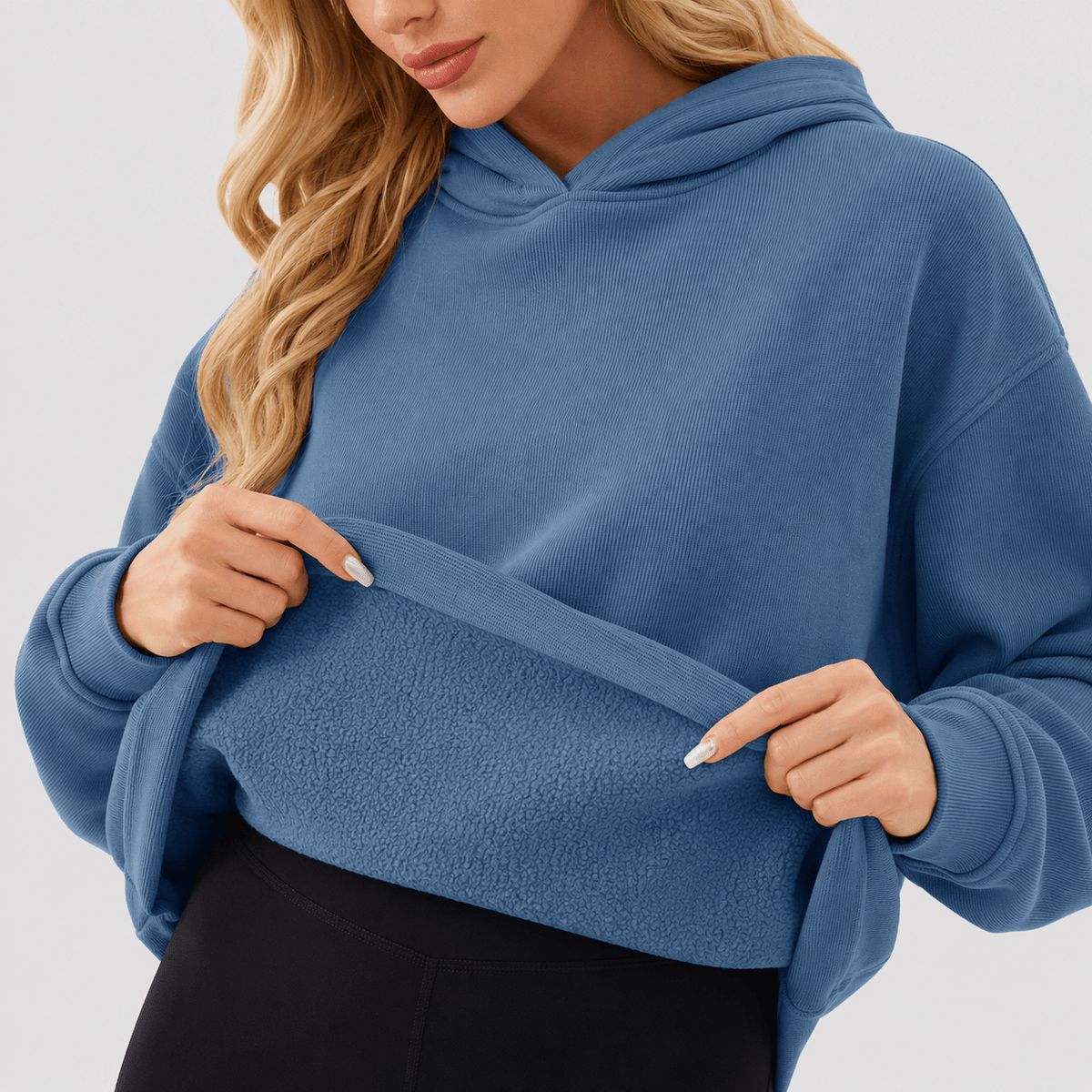 Women's Oversized Fleece Hoodie - Soft Pullover Sweatshirt with Kangaroo Pocket Blue Grey by MAGCOMSEN