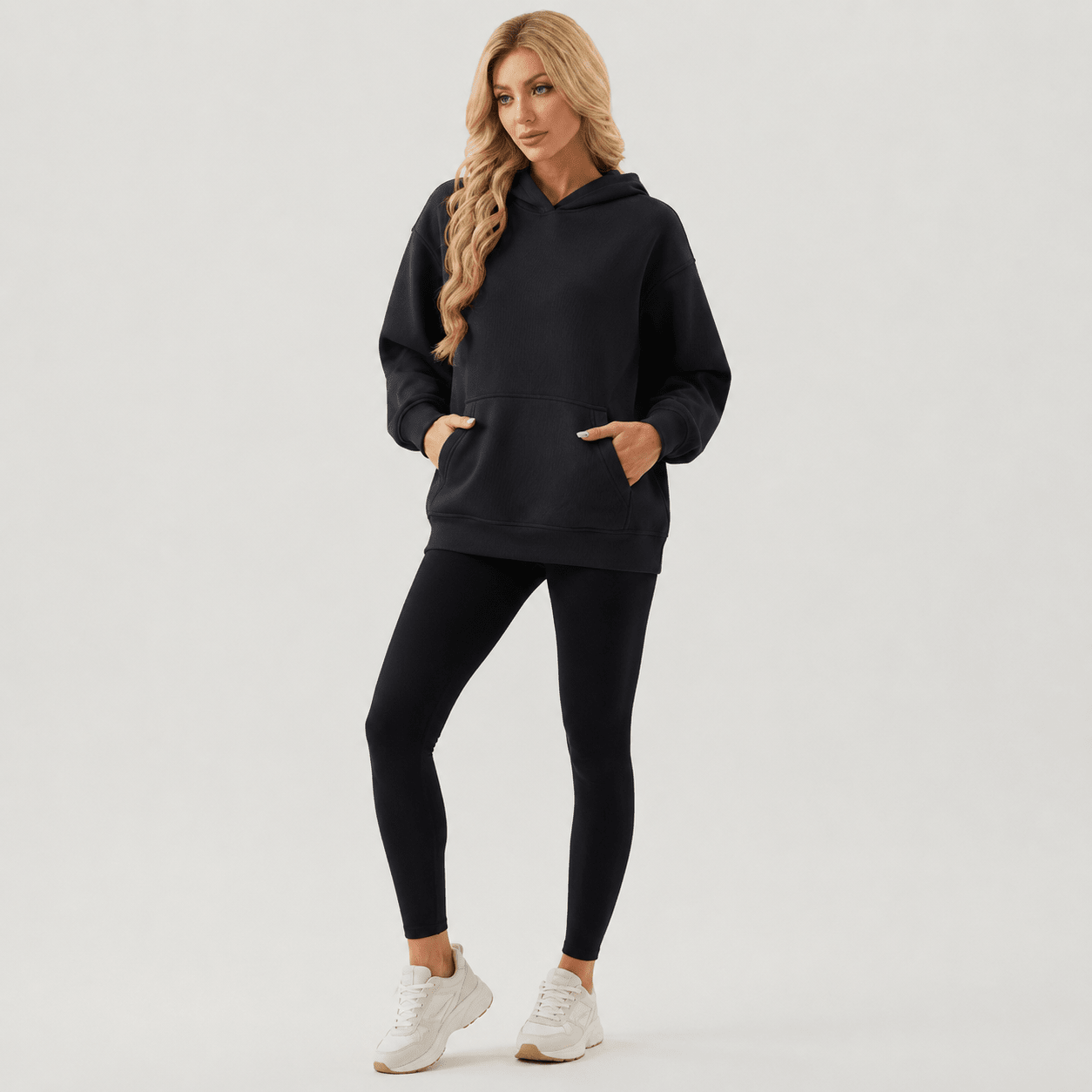 Women's Oversized Fleece Hoodie - Soft Pullover Sweatshirt with Kangaroo Pocket Blue Grey by MAGCOMSEN