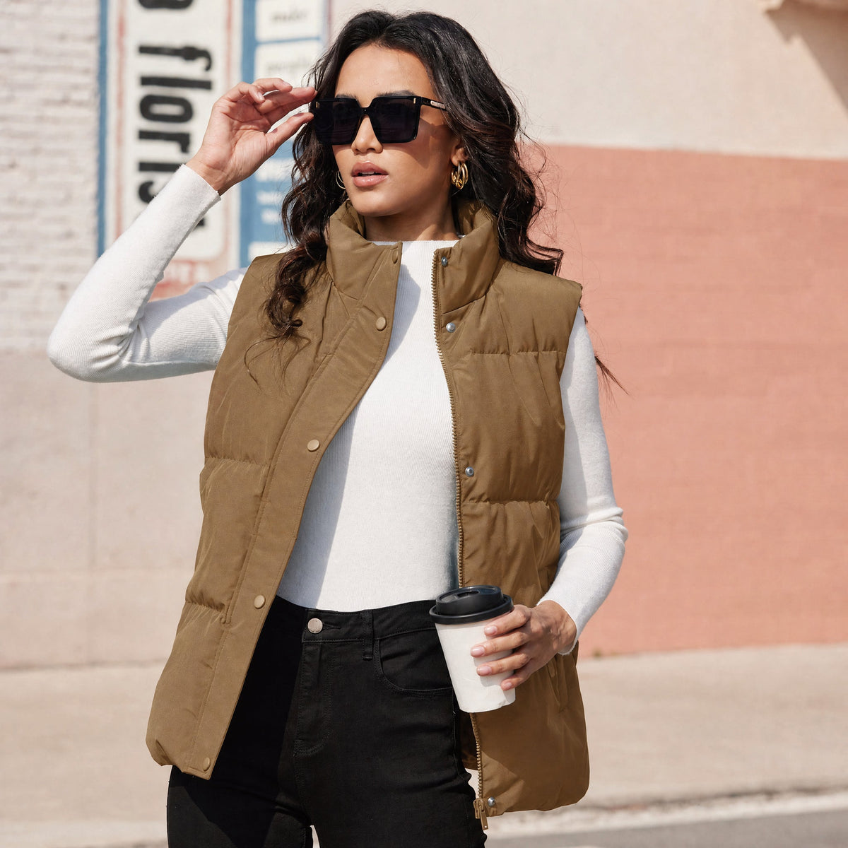 Brown MAGCOMSEN Women's Oversized Puffer Vest in #Color_Brown
