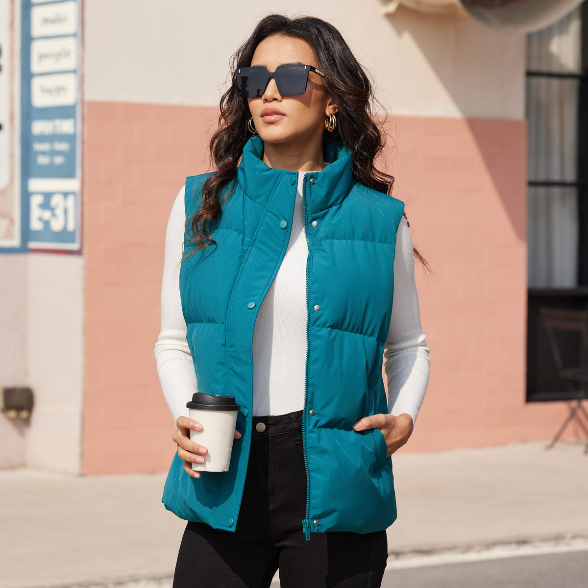 Emerald Green MAGCOMSEN Women's Oversized Puffer Vest in #Color_Emerald Green