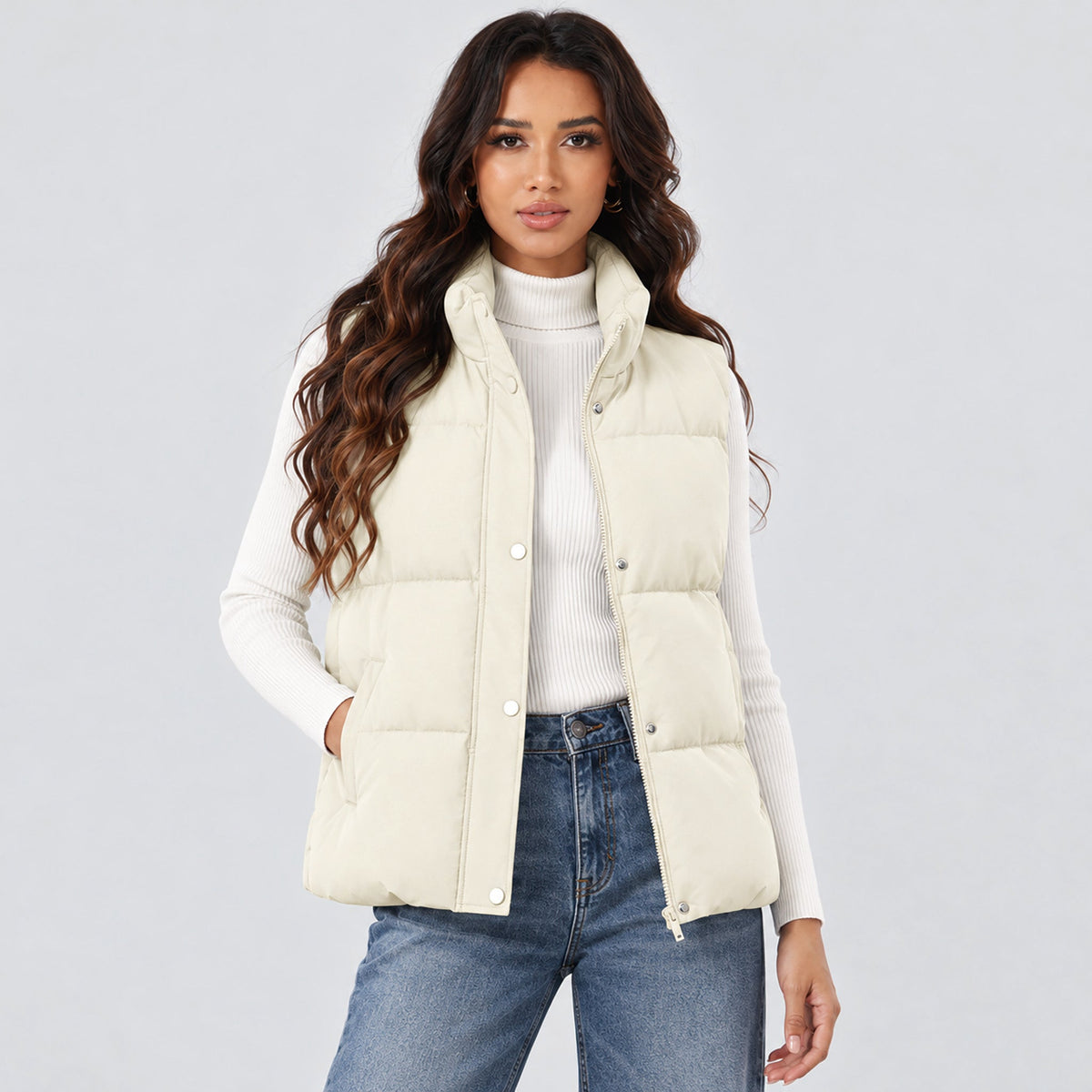 Beige MAGCOMSEN Women's Oversized Puffer Vest in #Color_Beige