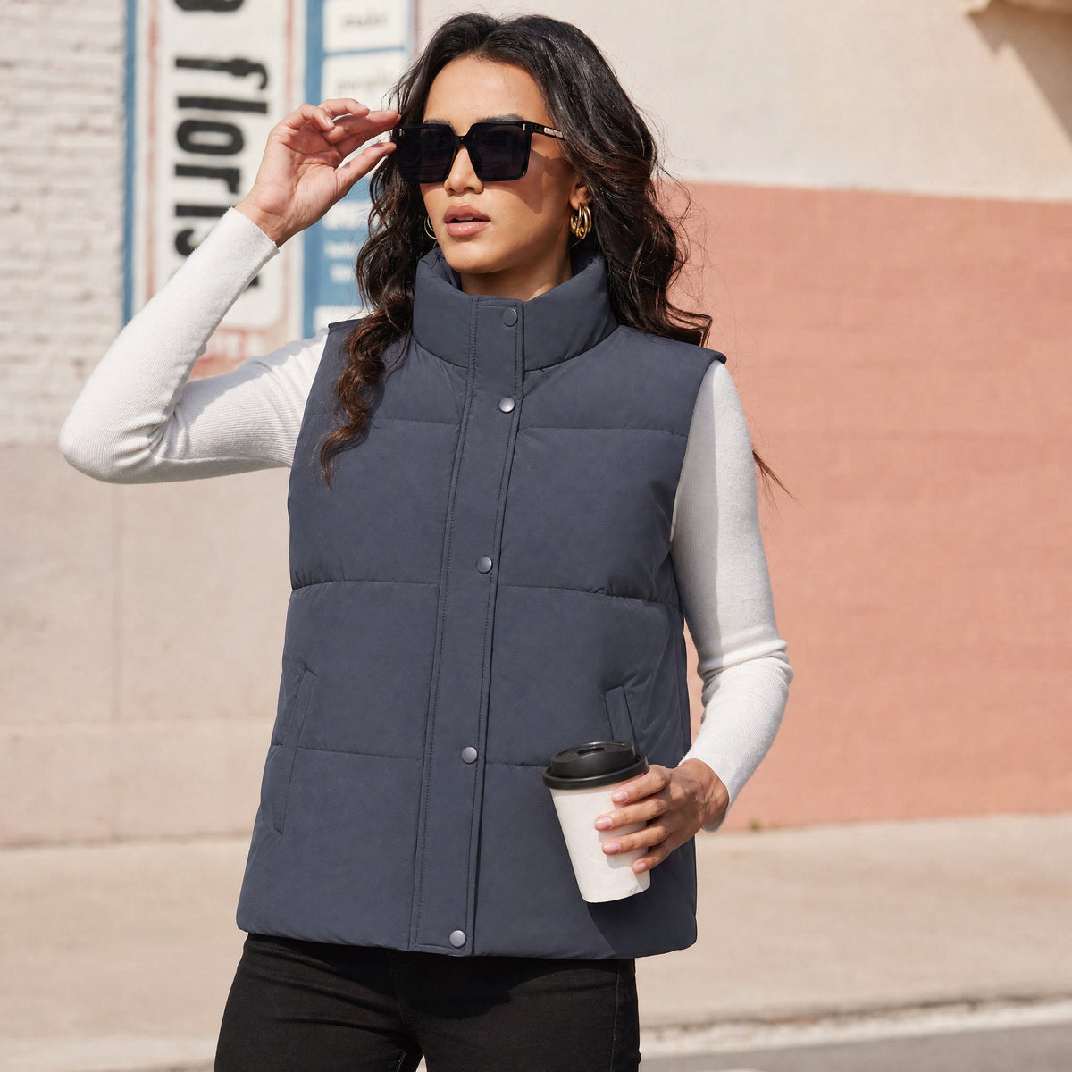 Dark Grey MAGCOMSEN Women's Oversized Puffer Vest in #Color_Dark Grey