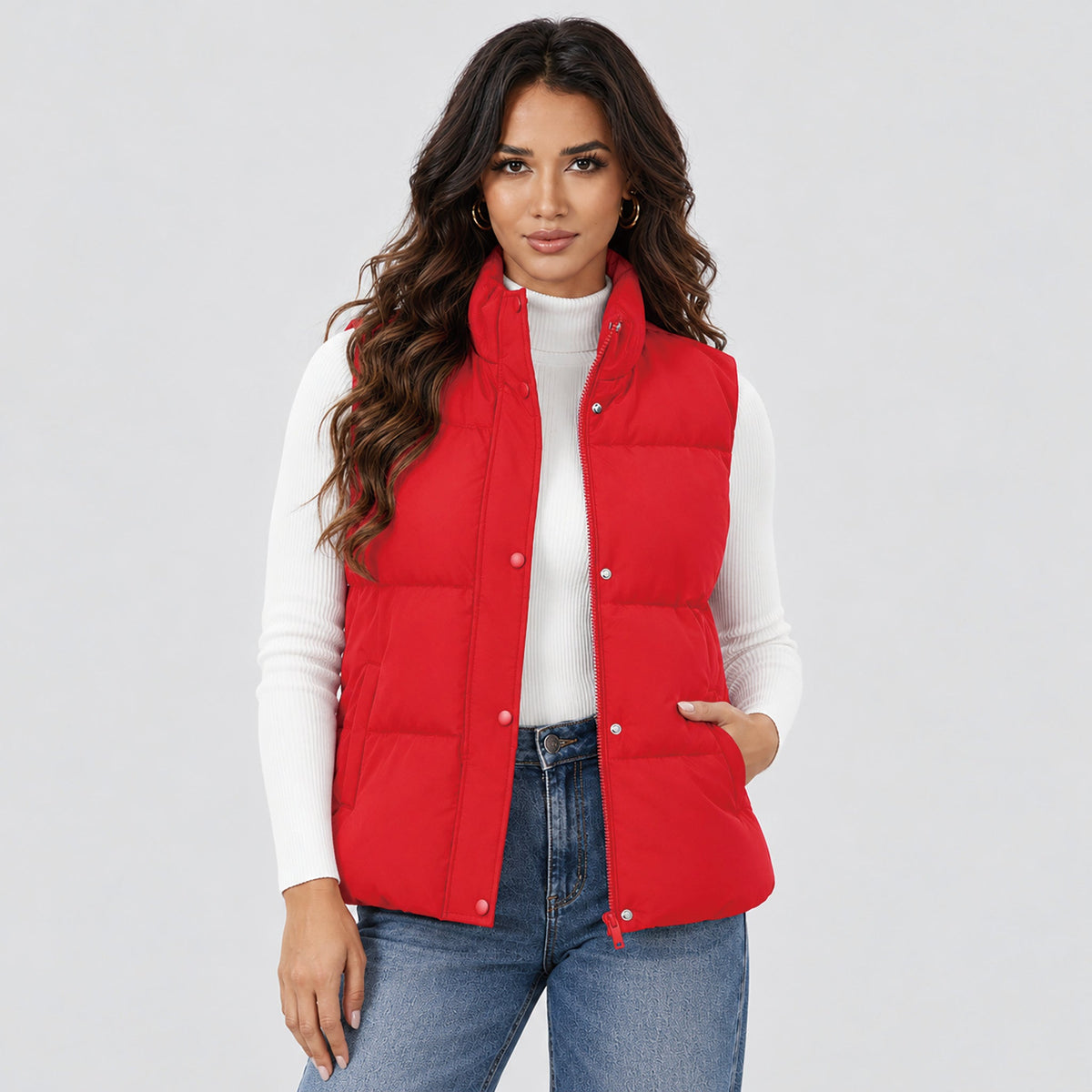 Red MAGCOMSEN Women's Oversized Puffer Vest in #Color_Red