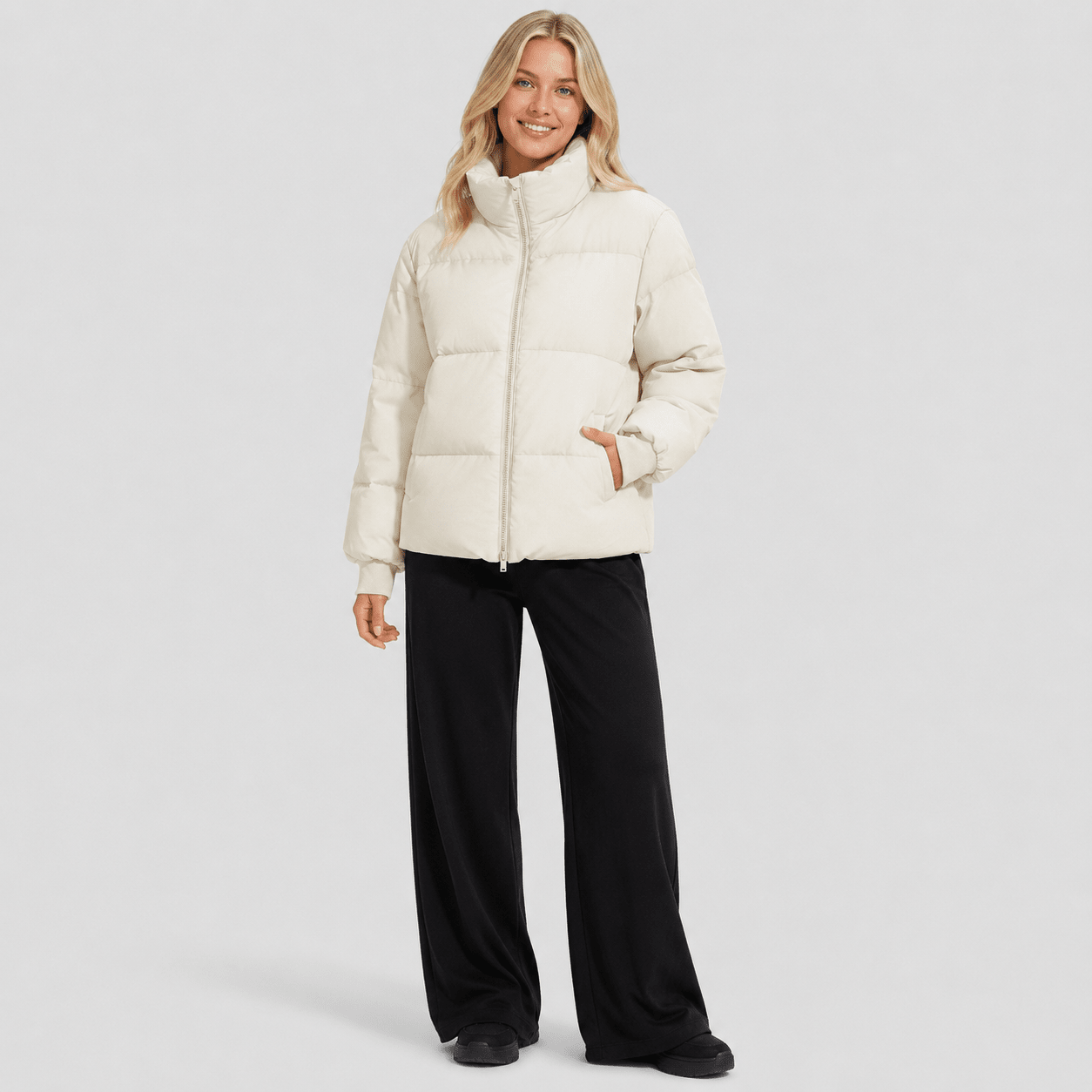 Beige MAGCOMSEN Women’s Quilted Down Jacket Warm Water Resistant Puffer Winter Coat in #Color_Beige
