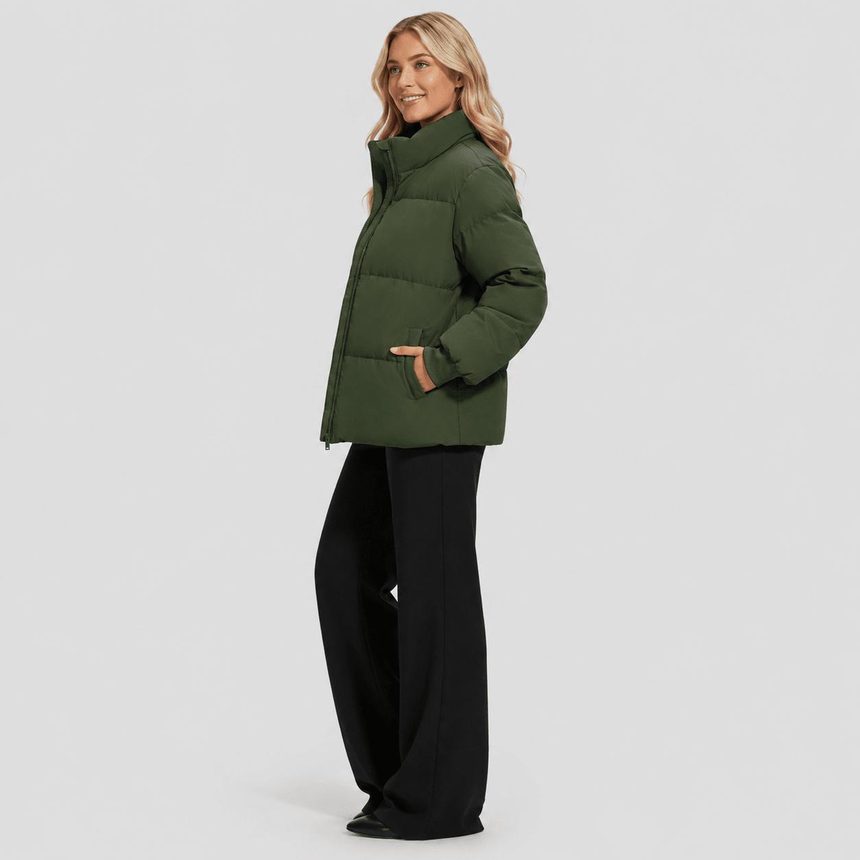 Army Green MAGCOMSEN Women’s Quilted Down Jacket Warm Water Resistant Puffer Winter Coat in #Color_Army Green