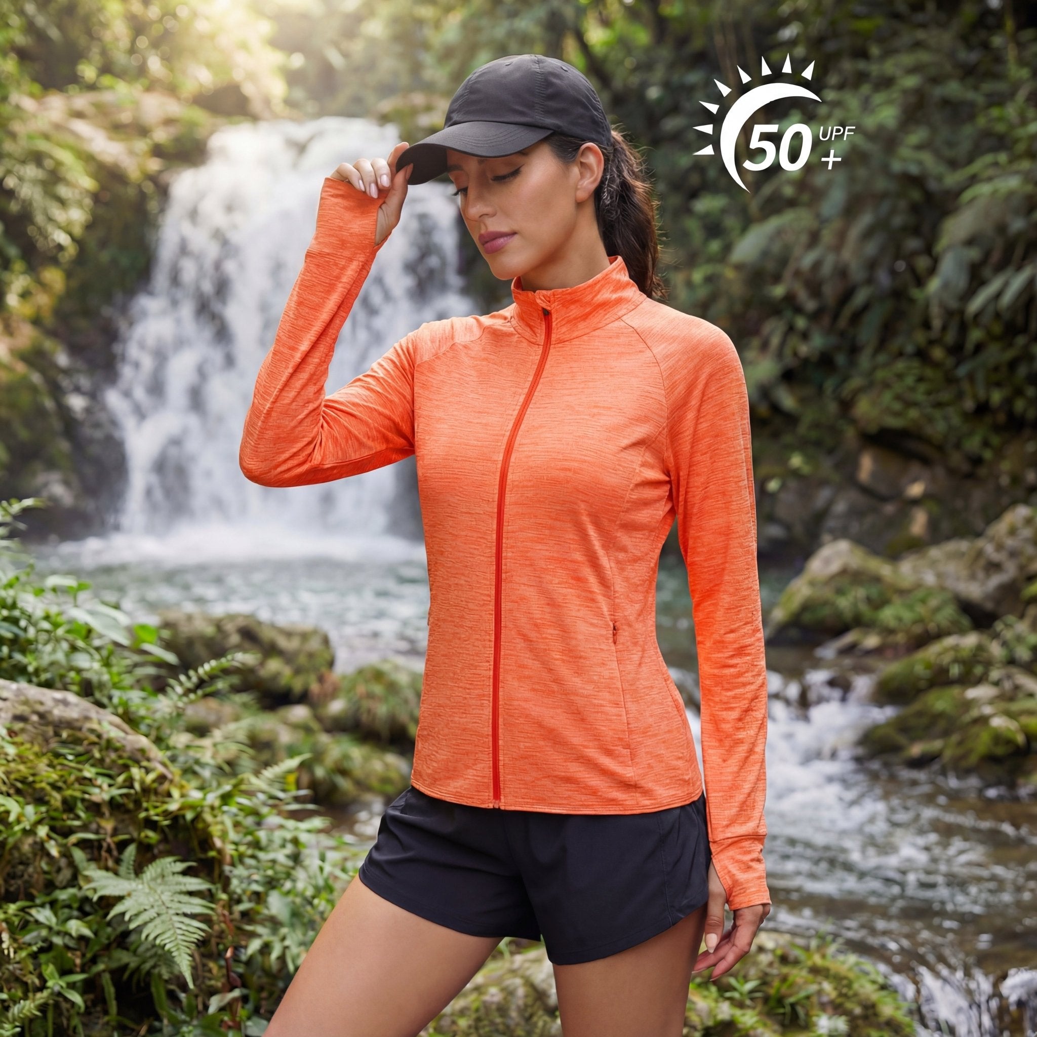 Women's UPF 50+ Full Zip Running Jacket - Lightweight Sun Protection Top Orange by MAGCOMSEN
