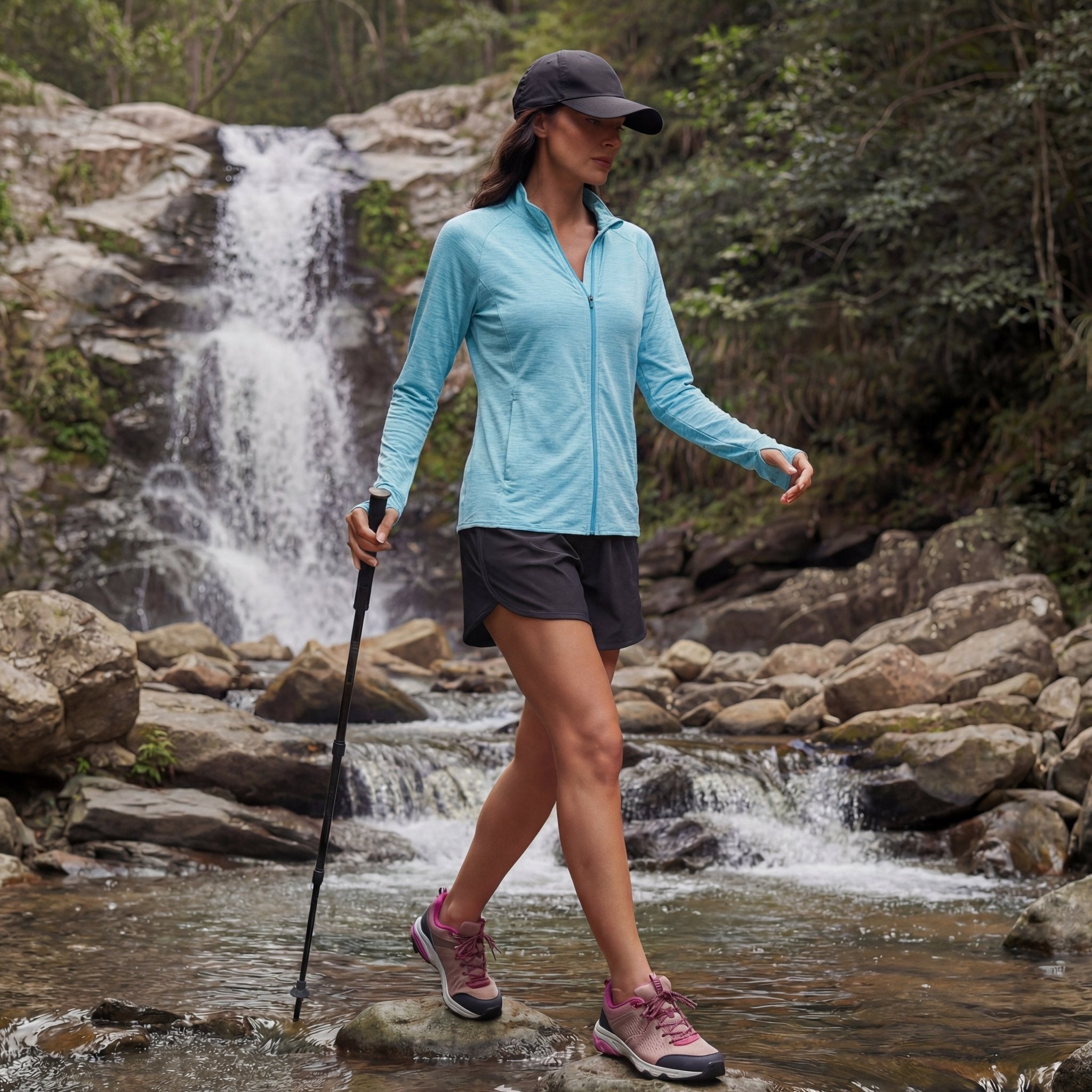 Women's UPF 50+ Full Zip Running Jacket - Lightweight Sun Protection Top Light Blue by MAGCOMSEN