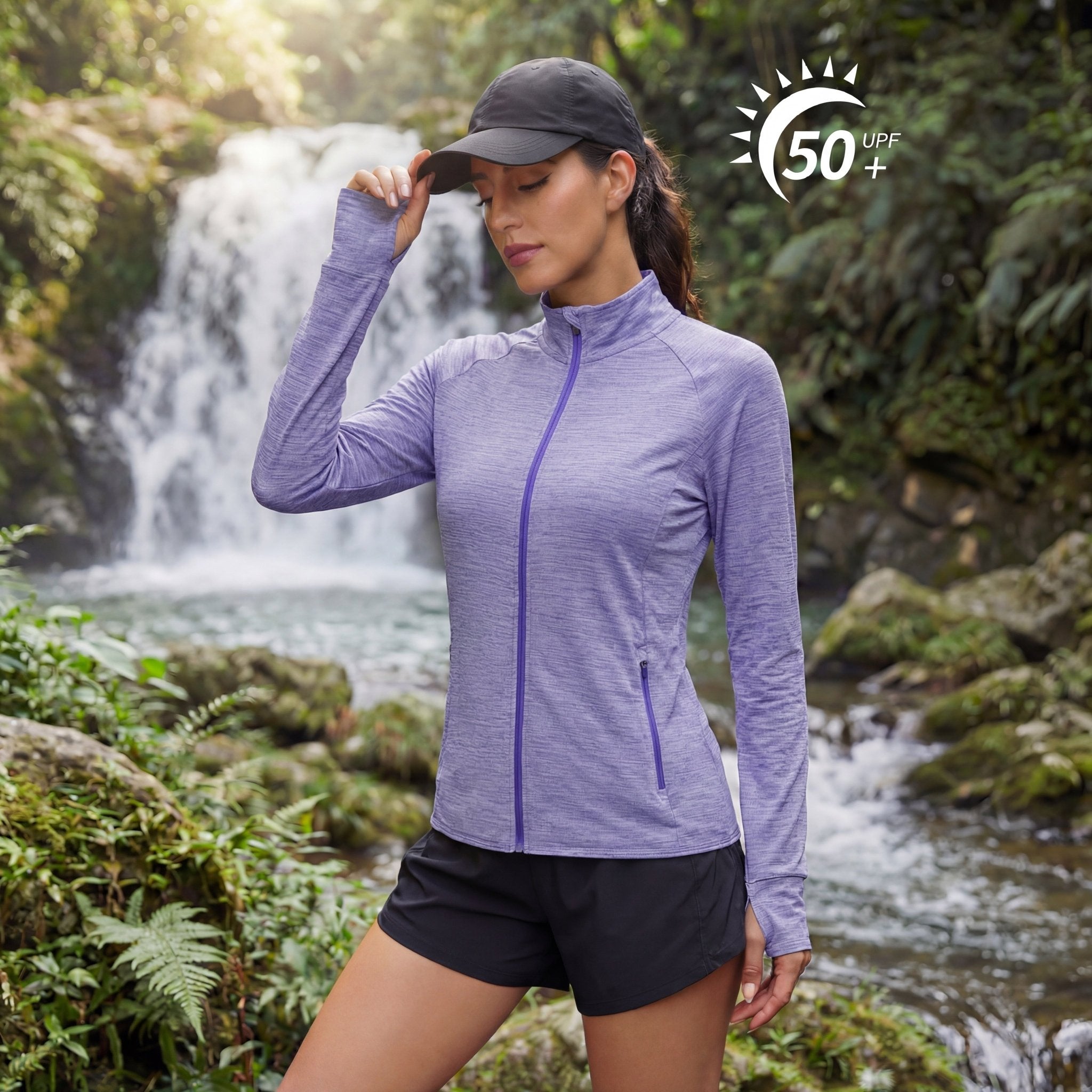 Women's UPF 50+ Full Zip Running Jacket - Lightweight Sun Protection Top Light Purple by MAGCOMSEN