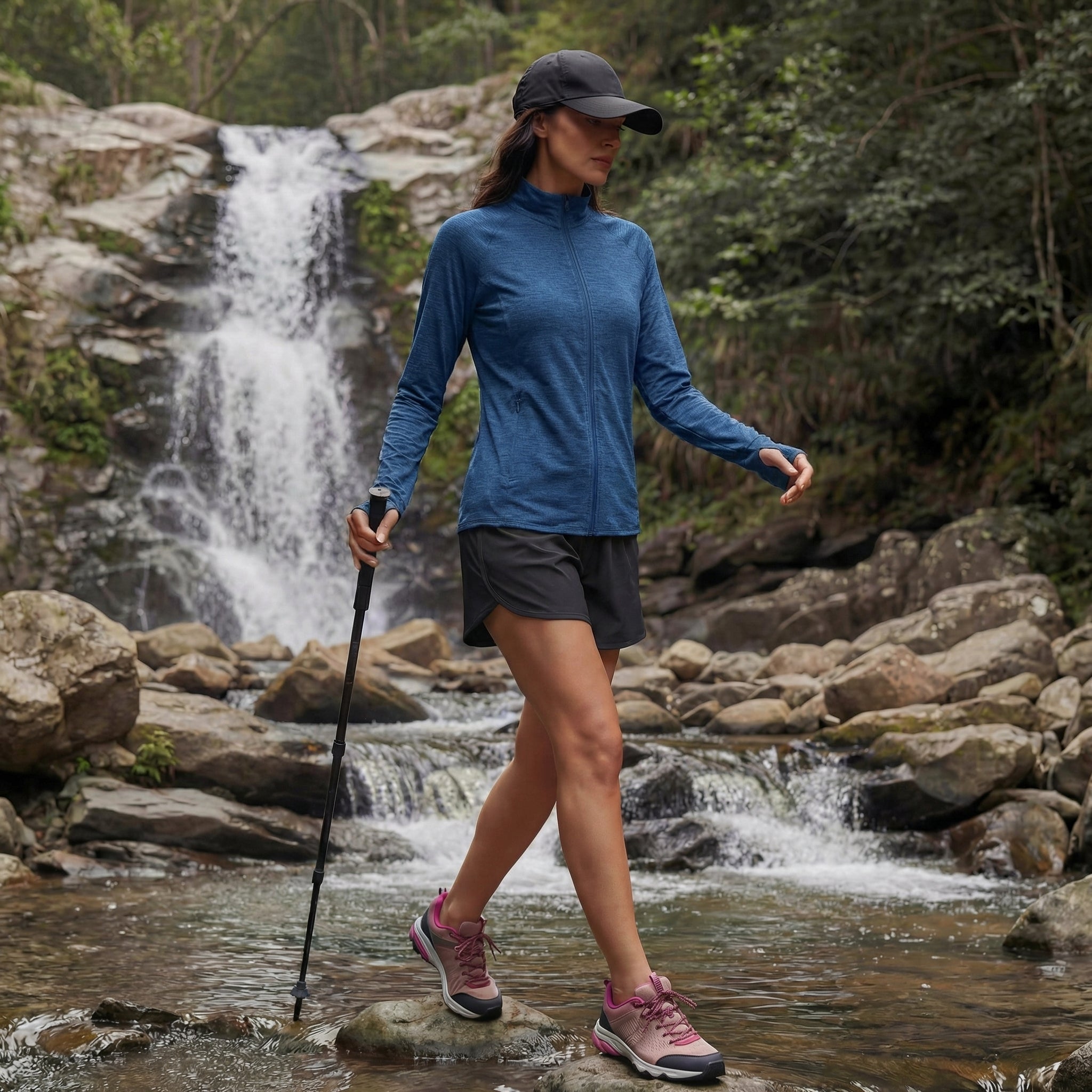 Women's UPF 50+ Full Zip Running Jacket - Lightweight Sun Protection Top Dark Blue by MAGCOMSEN