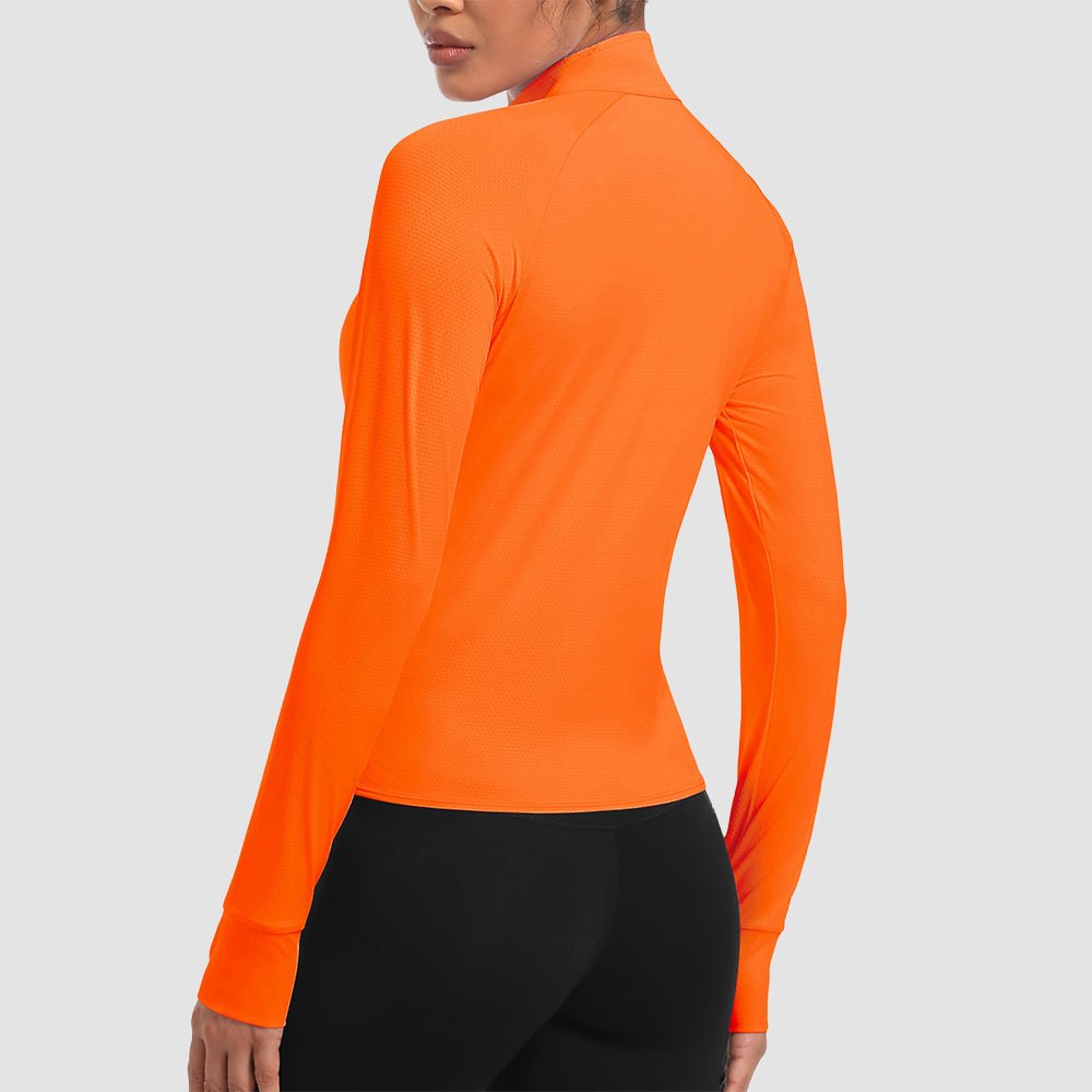 Women's UPF 50+ Lightweight Zip-Up Sun Jacket - Cropped Workout Jacket Neon Orange by MAGCOMSEN