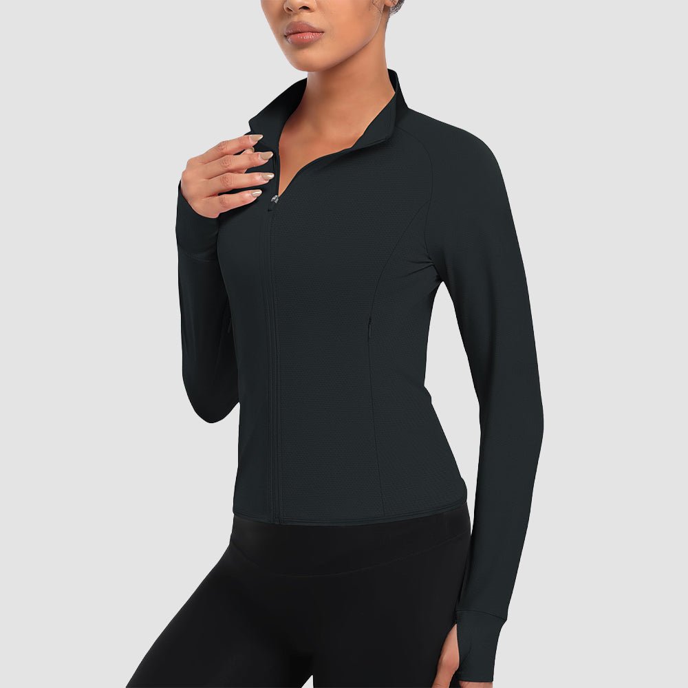 Women's UPF 50+ Lightweight Zip-Up Sun Jacket - Cropped Workout Jacket Black by MAGCOMSEN