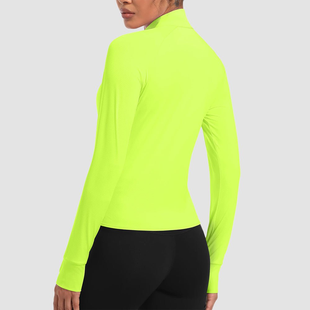 Women's UPF 50+ Lightweight Zip-Up Sun Jacket - Cropped Workout Jacket Neon Green by MAGCOMSEN