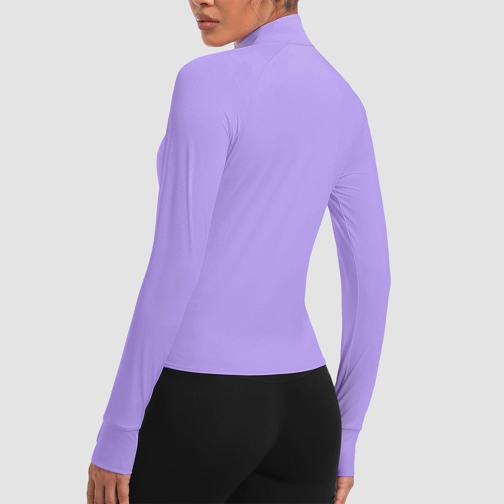 Women's UPF 50+ Lightweight Zip-Up Sun Jacket - Cropped Workout Jacket Light Purple by MAGCOMSEN