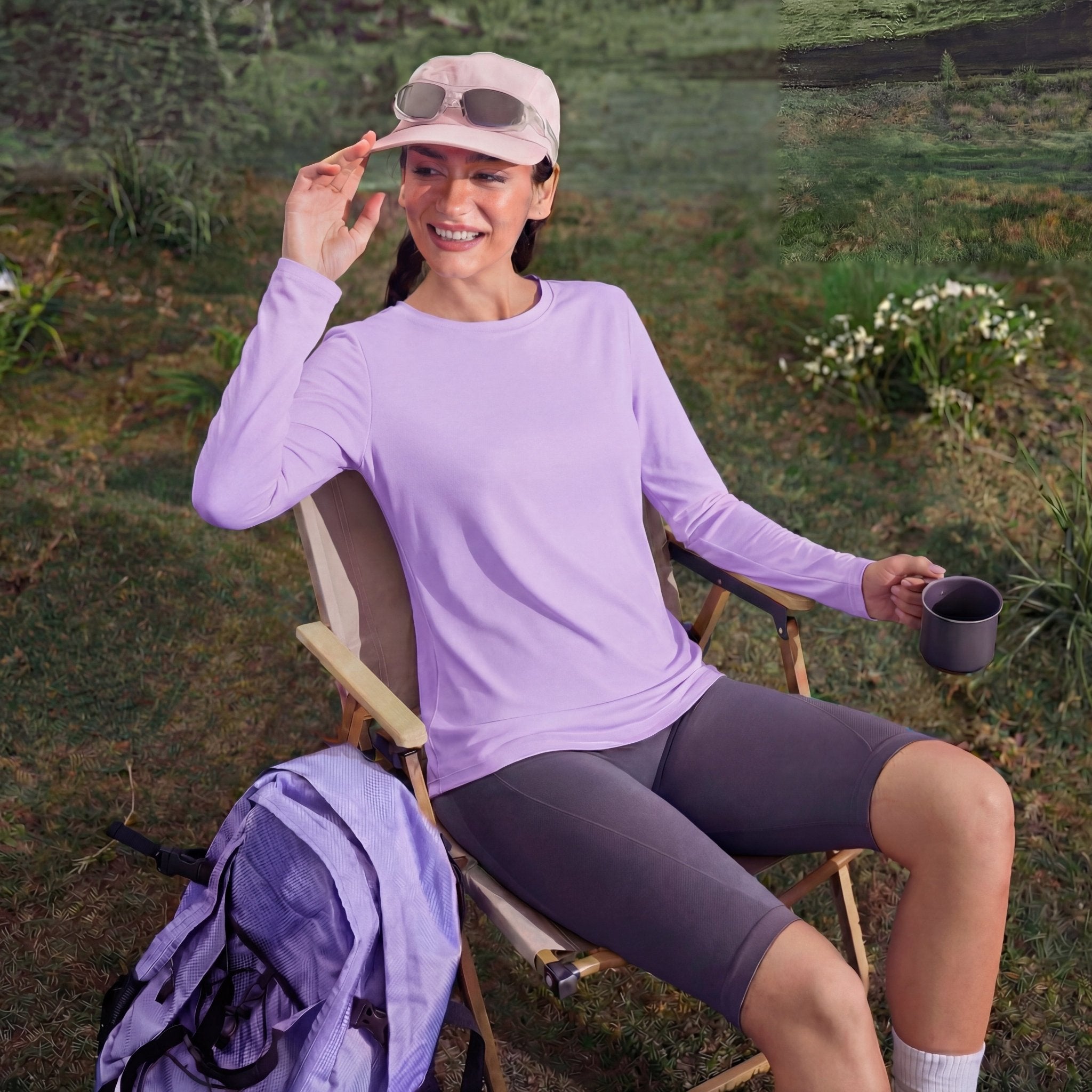 Women's UPF 80+ Long Sleeve Sun Protection Quick - Dry Shirt Light Purple by MAGCOMSEN