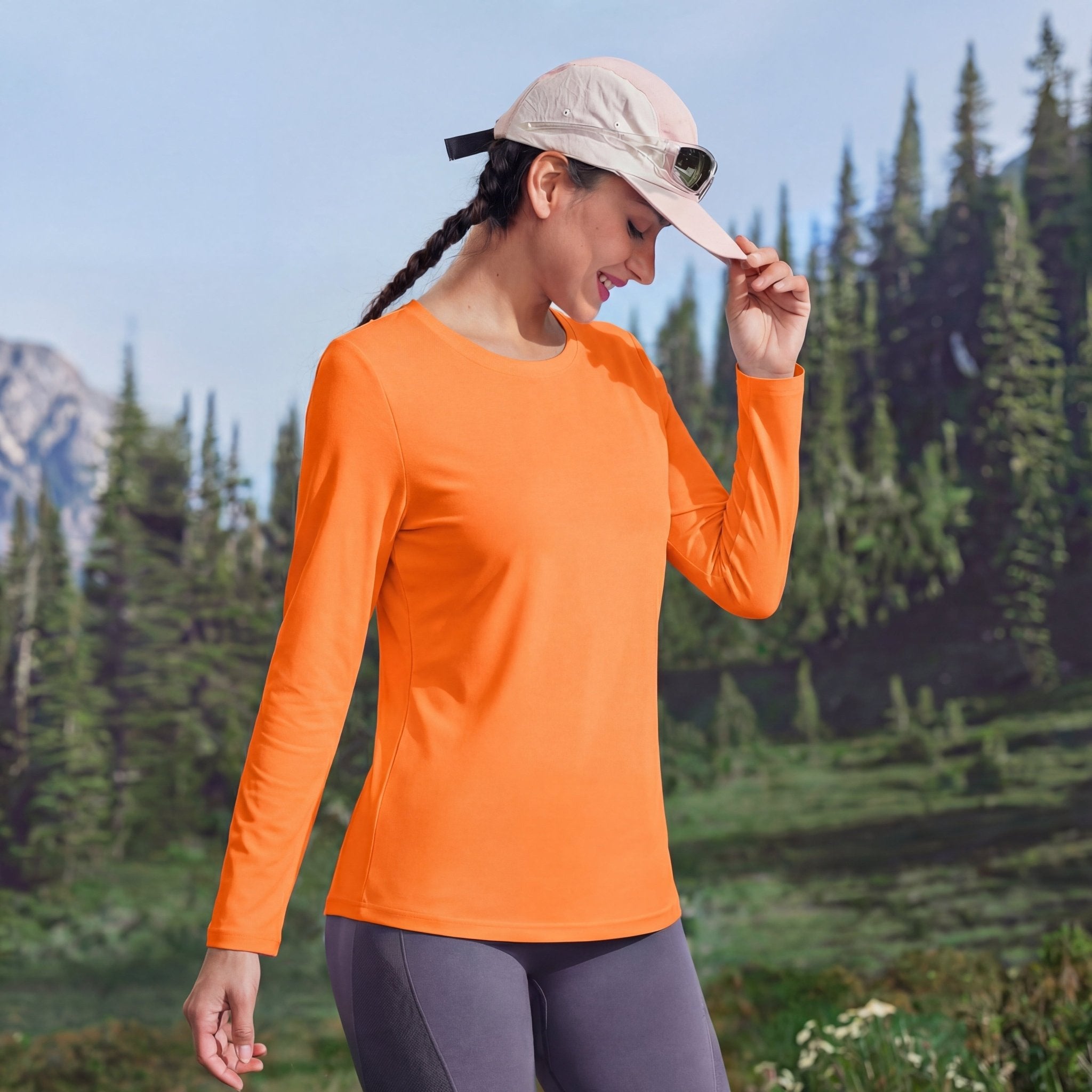Women's UPF 80+ Long Sleeve Sun Protection Quick - Dry Shirt Bright Orange by MAGCOMSEN