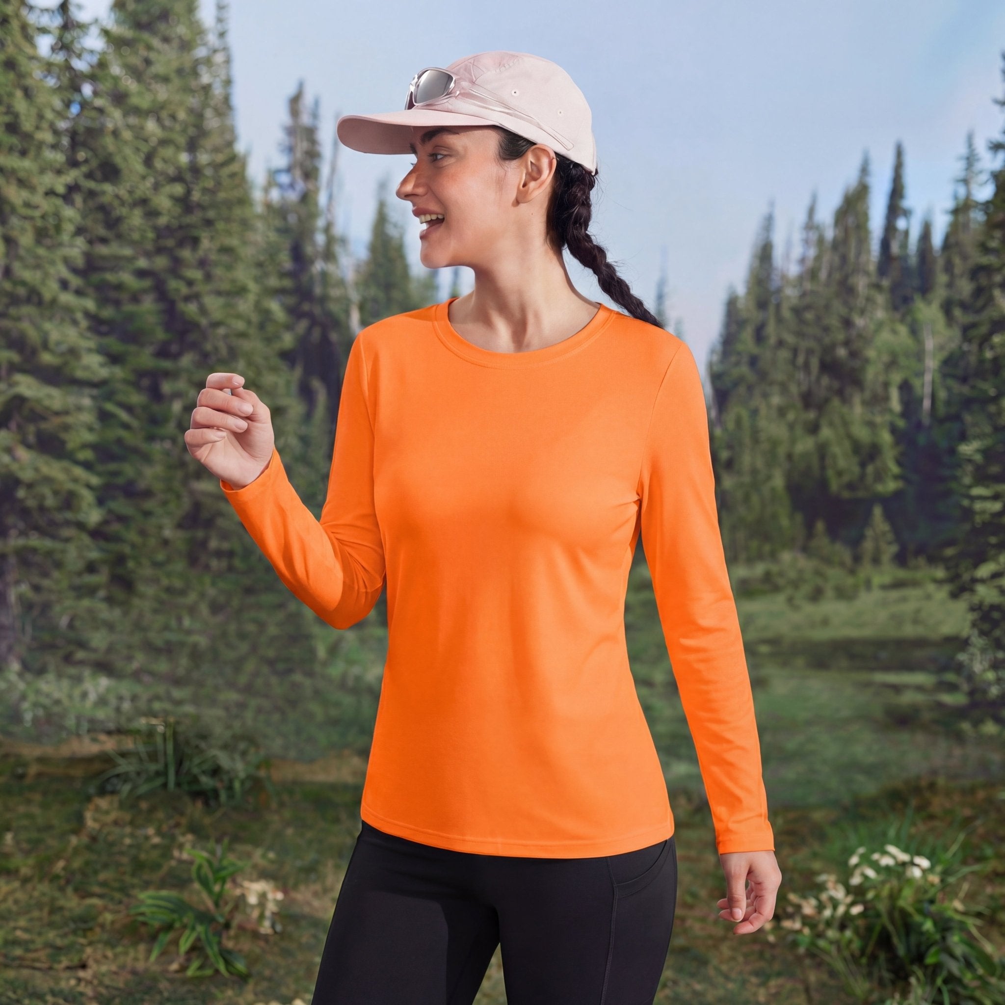 Women's UPF 80+ Long Sleeve Sun Protection Quick - Dry Shirt Bright Orange by MAGCOMSEN