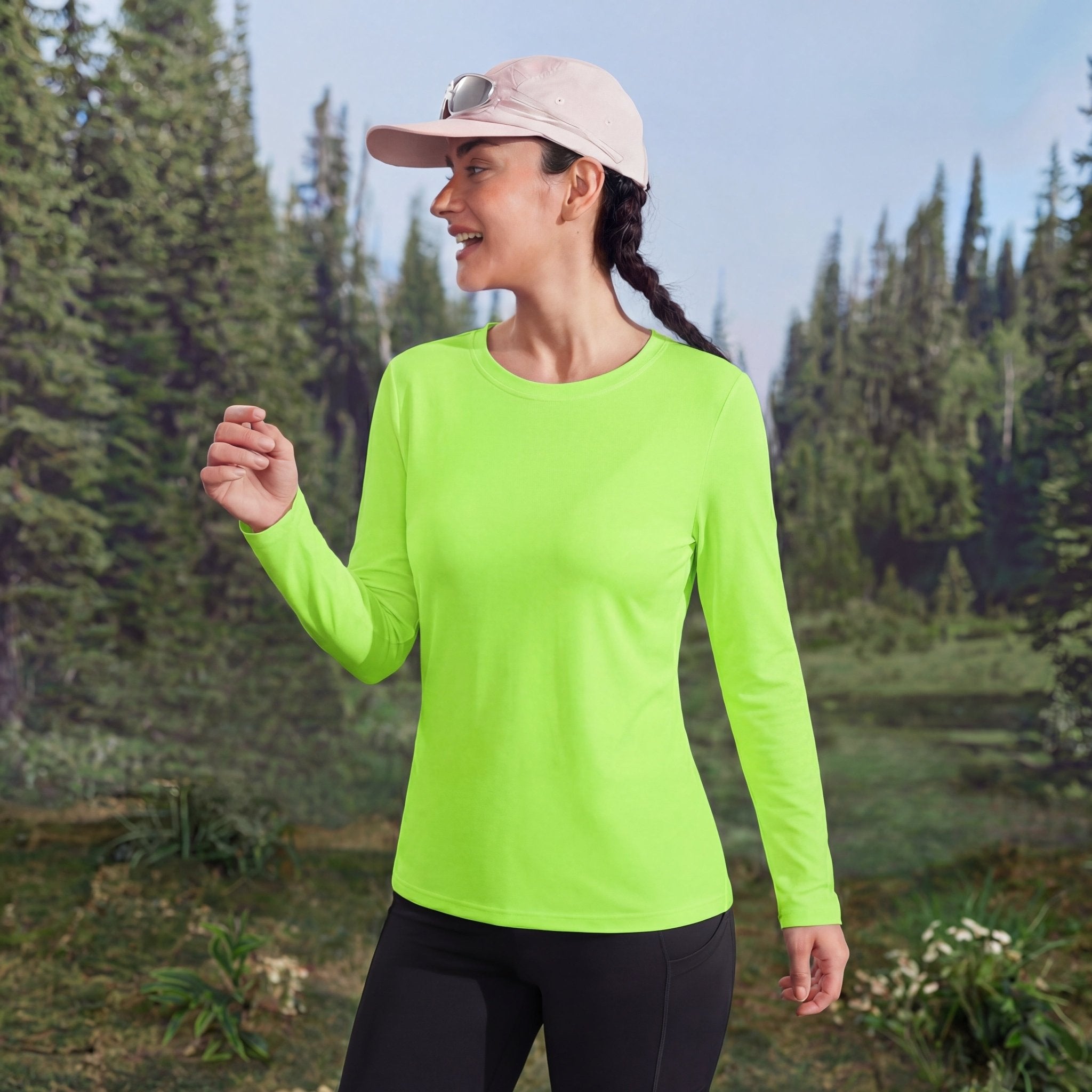 Women's UPF 80+ Long Sleeve Sun Protection Quick - Dry Shirt Bright Green by MAGCOMSEN