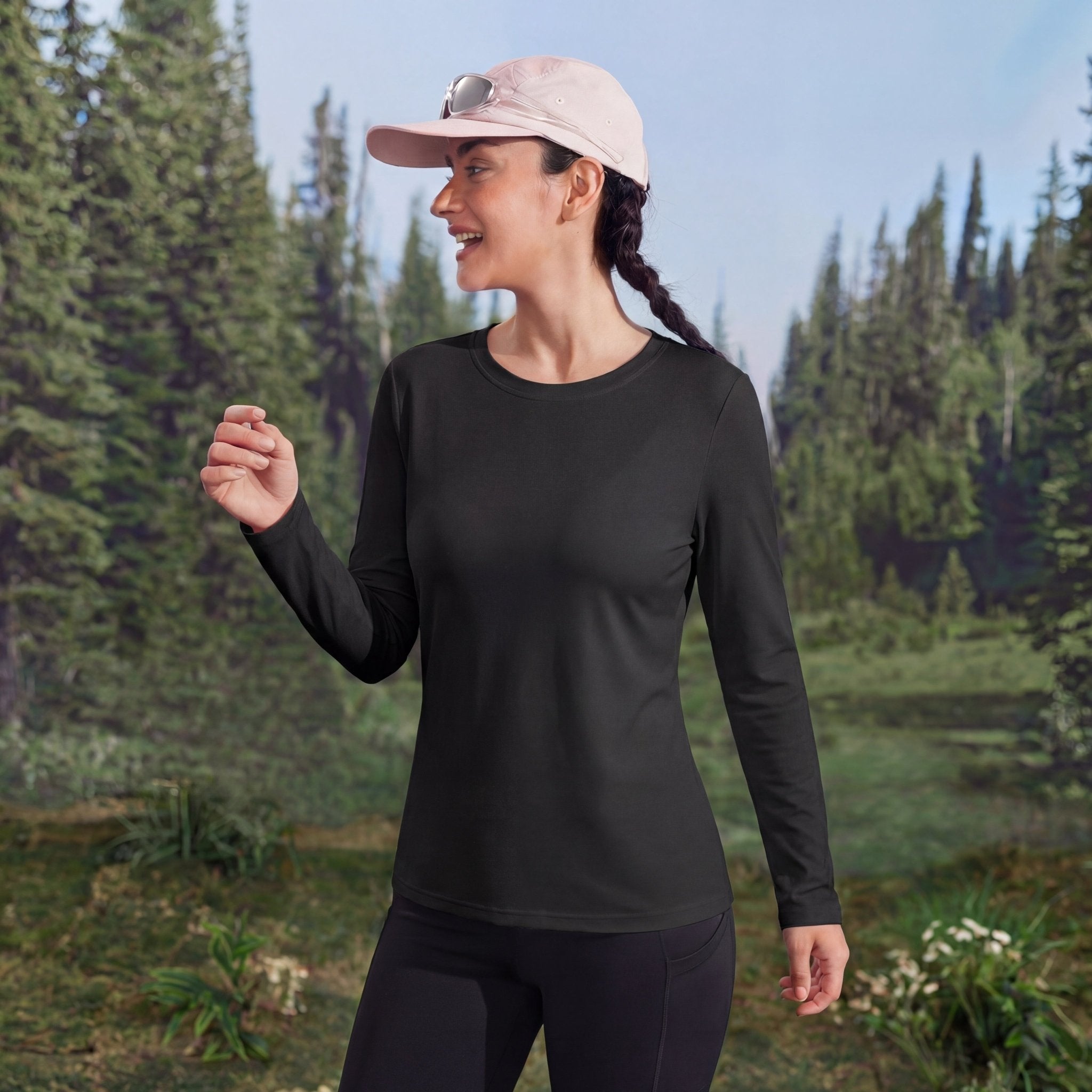 Women's UPF 80+ Long Sleeve Sun Protection Quick - Dry Shirt Black by MAGCOMSEN