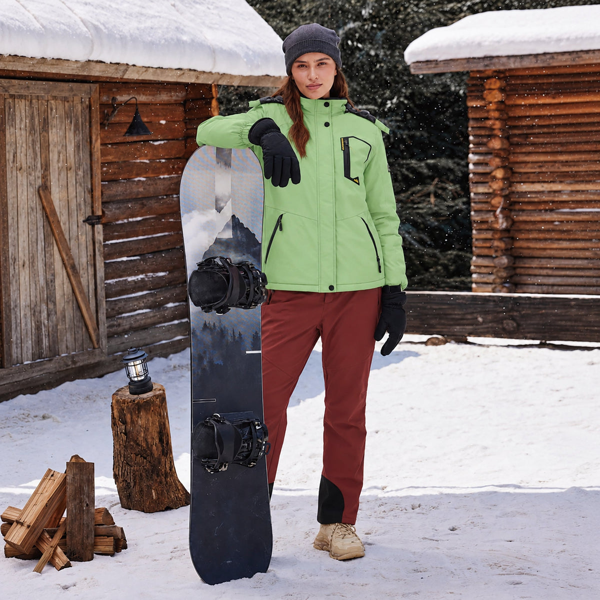 Light Green MAGCOMSEN Women's Water-Resistant Fleece Ski Jacket with 4 Pockets in #Color_Light Green