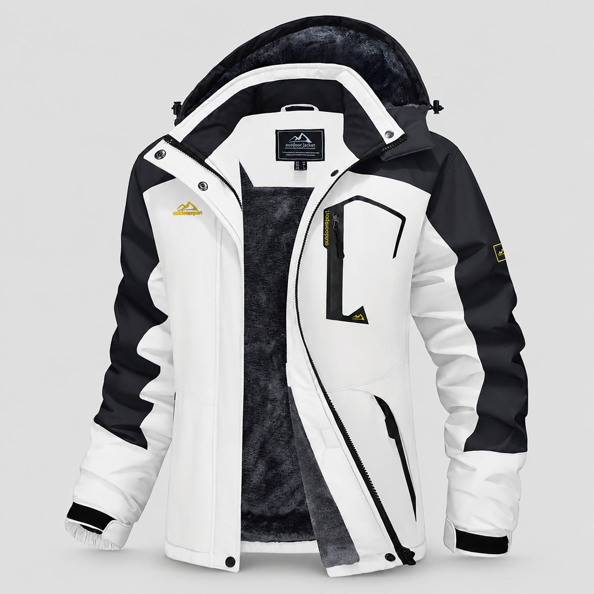 Women's Water-Resistant Fleece Ski Jacket with 4 Pockets White Black by MAGCOMSEN