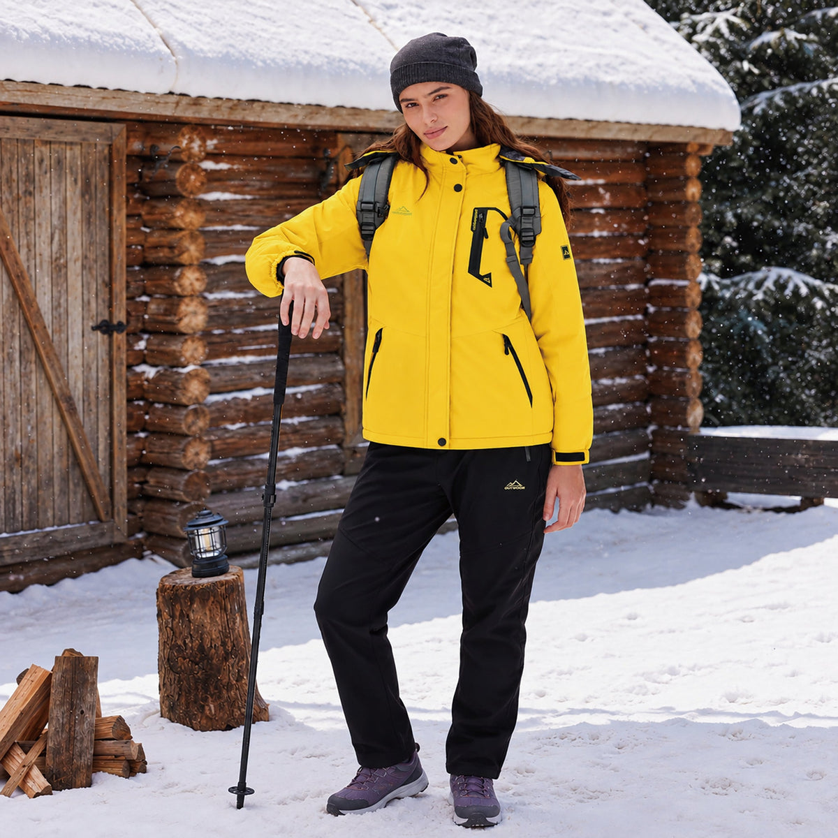 Yellow MAGCOMSEN Women's Water-Resistant Fleece Ski Jacket with 4 Pockets in #Color_Yellow
